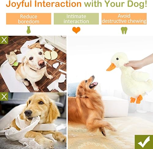 Miniatura 6 de Pawaboo Juguete de pato de felpa chirriante para perro, grande de 12 pulgadas, súper suave, juguetes para mascotas con forma de pato, sonajero de