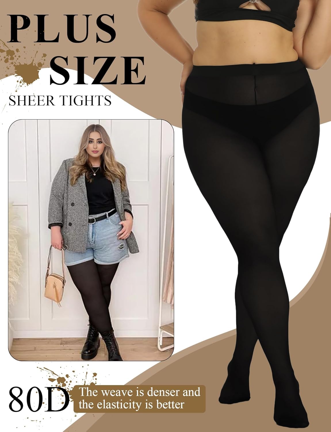 Buauty Plus Size Tights for Women Ultra Soft Solid Color Semi-Opaque Pantyhose, - Image 2
