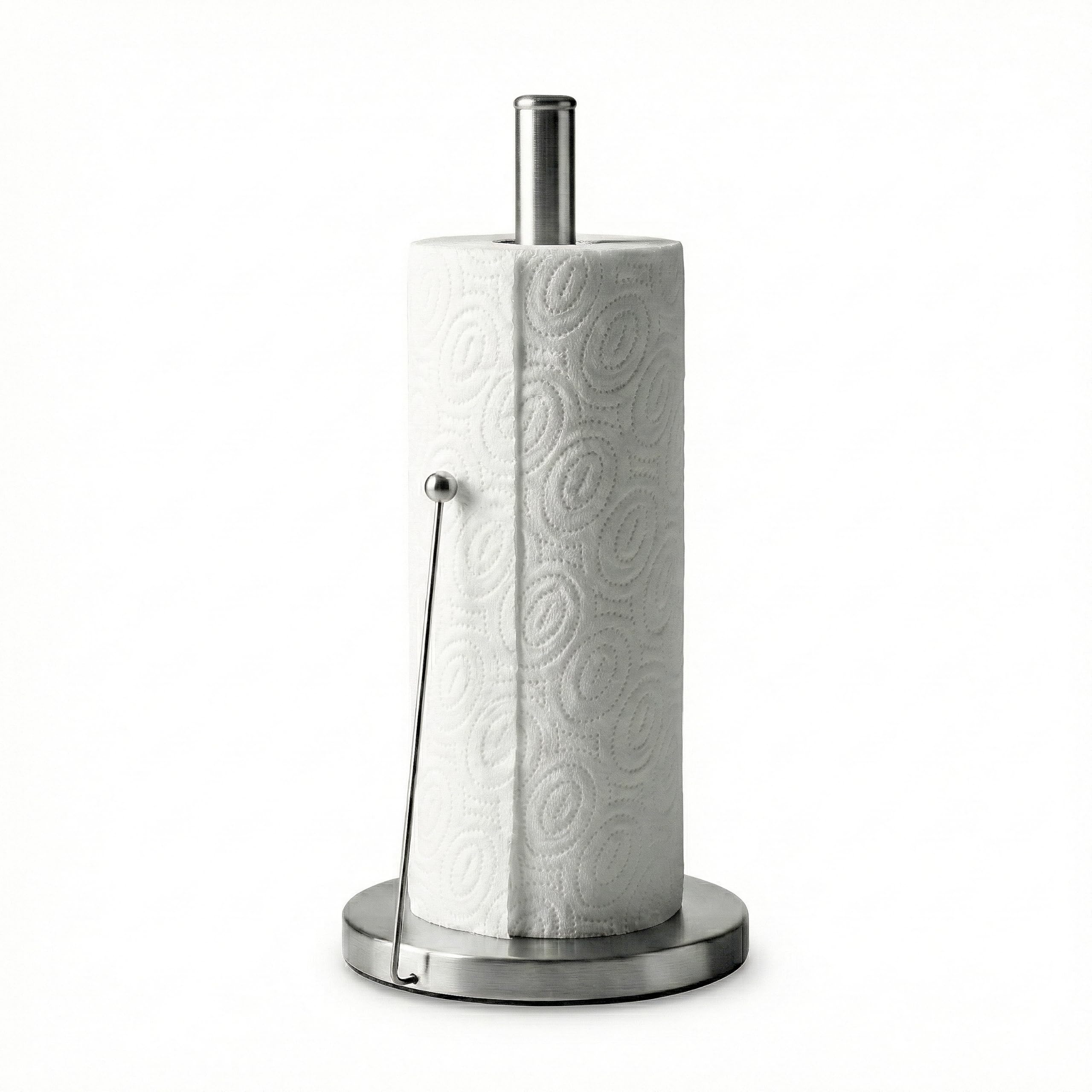 Mts Silver Stainless Steel Kitchen Roll Holder - Freestanding Paper Towel Stand With Tension Arm - Anti-Slip Base Tissue Dispenser & Organiser For Kitchen Countertop & Dining Table