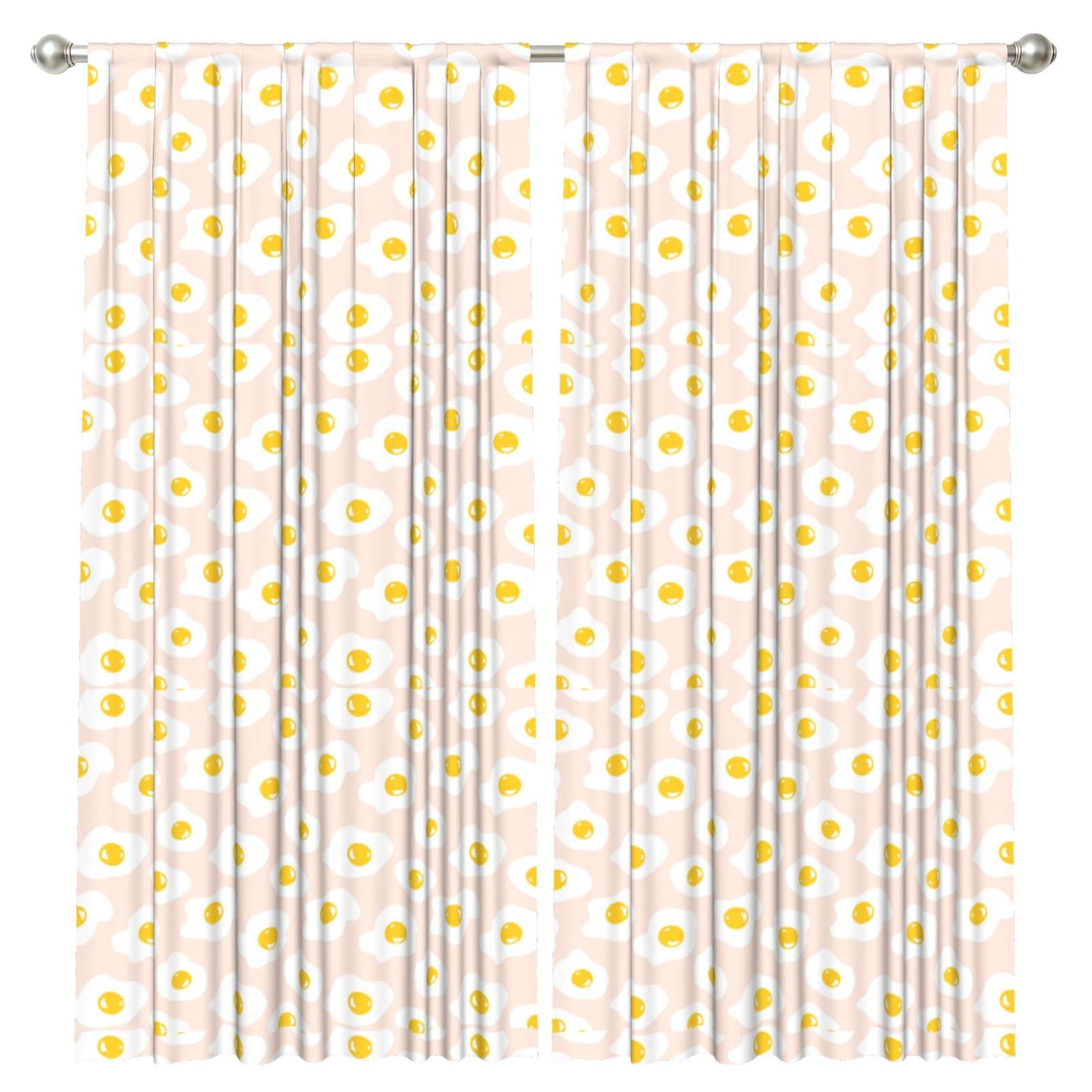 InOmak Fried Egg Food Repeat, 2 Panels Window Curtains 52 x 84 Inch Blackout Curtains for Living Room Bedroom