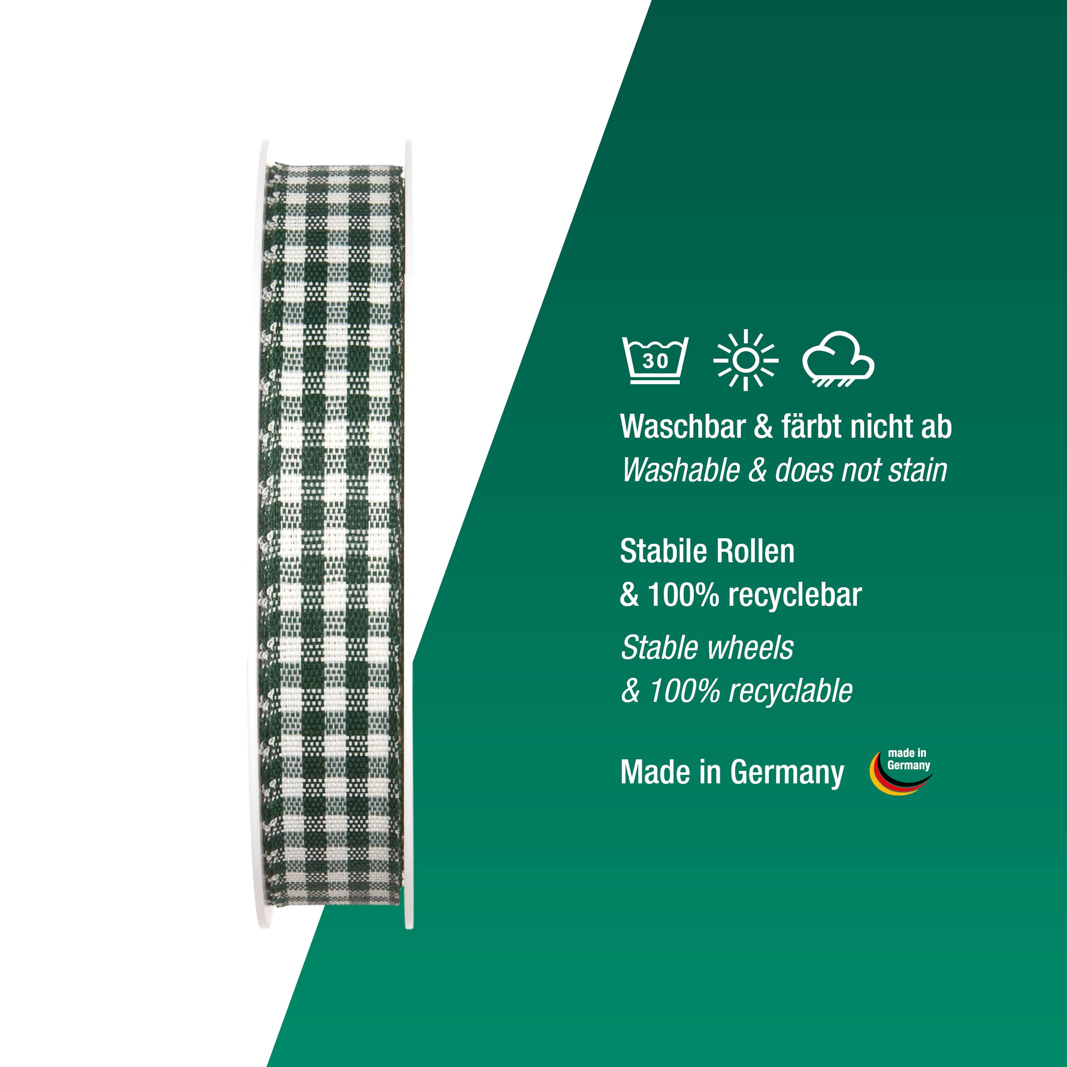 Halbach Seidenbänder Premium Vichy Checked Gift Ribbon (Dark Green) Width 15 mm Length 25 m Checked Ribbon Made in Germany - Image 3