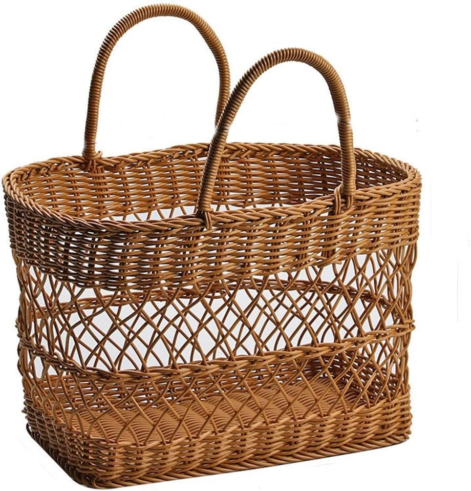 Picnic Basket Imitation Rattan Woven Portable Shopping Outdoor Outing