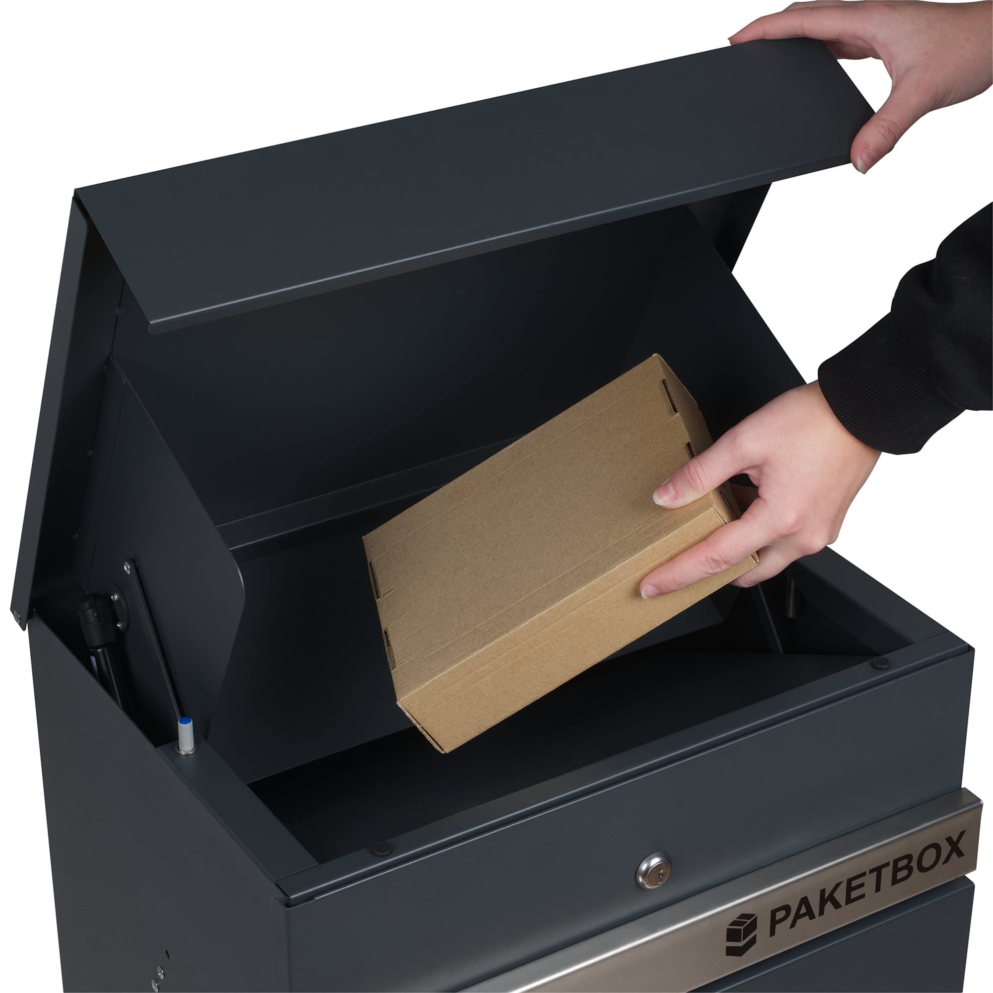 Zelsius Mercurius Brievenbus met pakketvak, gepoedercoat staal met roestvrijstalen elementen, RAL7016 antraciet, geïntegreerde terugslagblokkering, wandmontage, pakketbrievenbus, pakketbox, pakketdoos