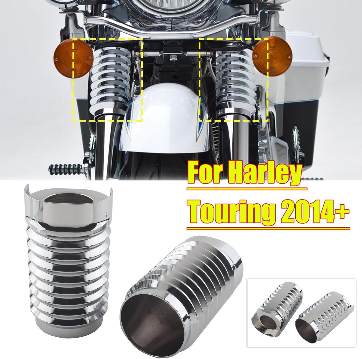 Chrome Retro Fork Boots Slider Cover Compatible with Harley Touring Electra Glide Street Glide Road Glide Road King CVO 2014-up