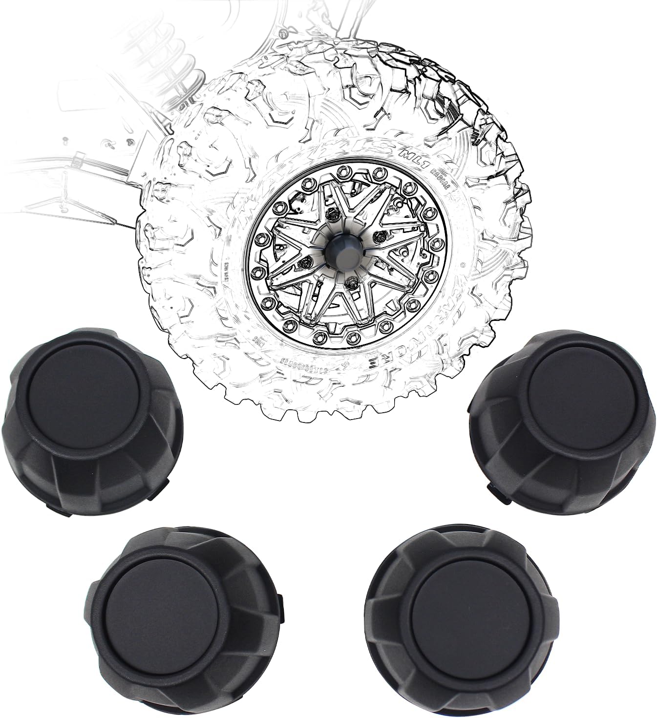 Wheel Center Hub Caps Compatible with 2020-2025 Kawasaki Teryx KRX 1000 Accessories Black Dust Tire Wheel Hub Cap Covers Replacement for 11065-1341 (4pcs)