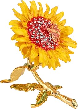 Sunflower Trinket Boxes Enameled Jewelry Box Hand-Painted Figurine Ornaments Craft Gift Home Decor for Women Girls