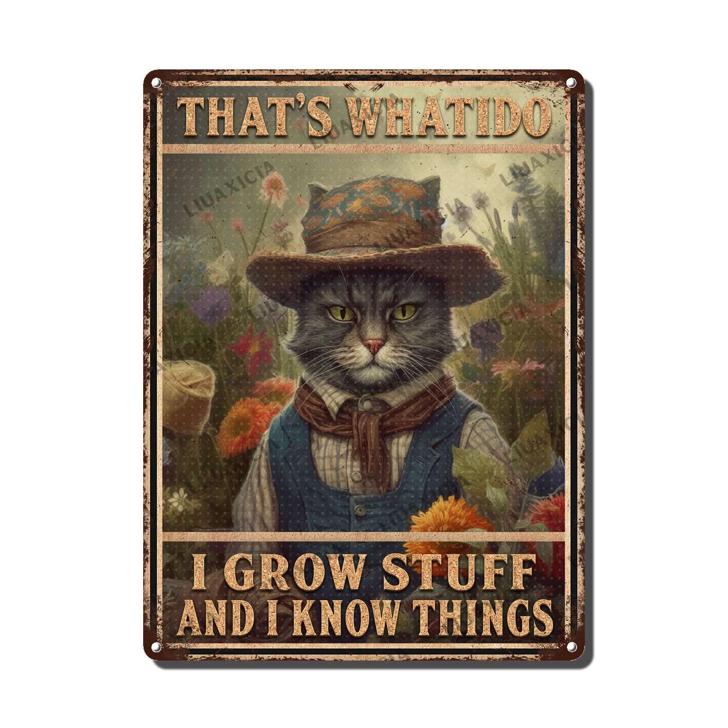 peiyeety Metal Tin Sign That's What I Do I Grow Stuff And Know Things Vintage Decorative Wall Art,Retro Gardening Rustic Plaque for Home Living Room Bedroom Garden Patio,12x16 Inch