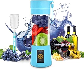 Portable Blender 380ml, Mini Blender with 6 Blades, Fruit Mixing Machine, Portable Smoothie Blender for Shakes and Smoothie, USB Rechargeable Juicer Cup Suitable for Camping (Blue)