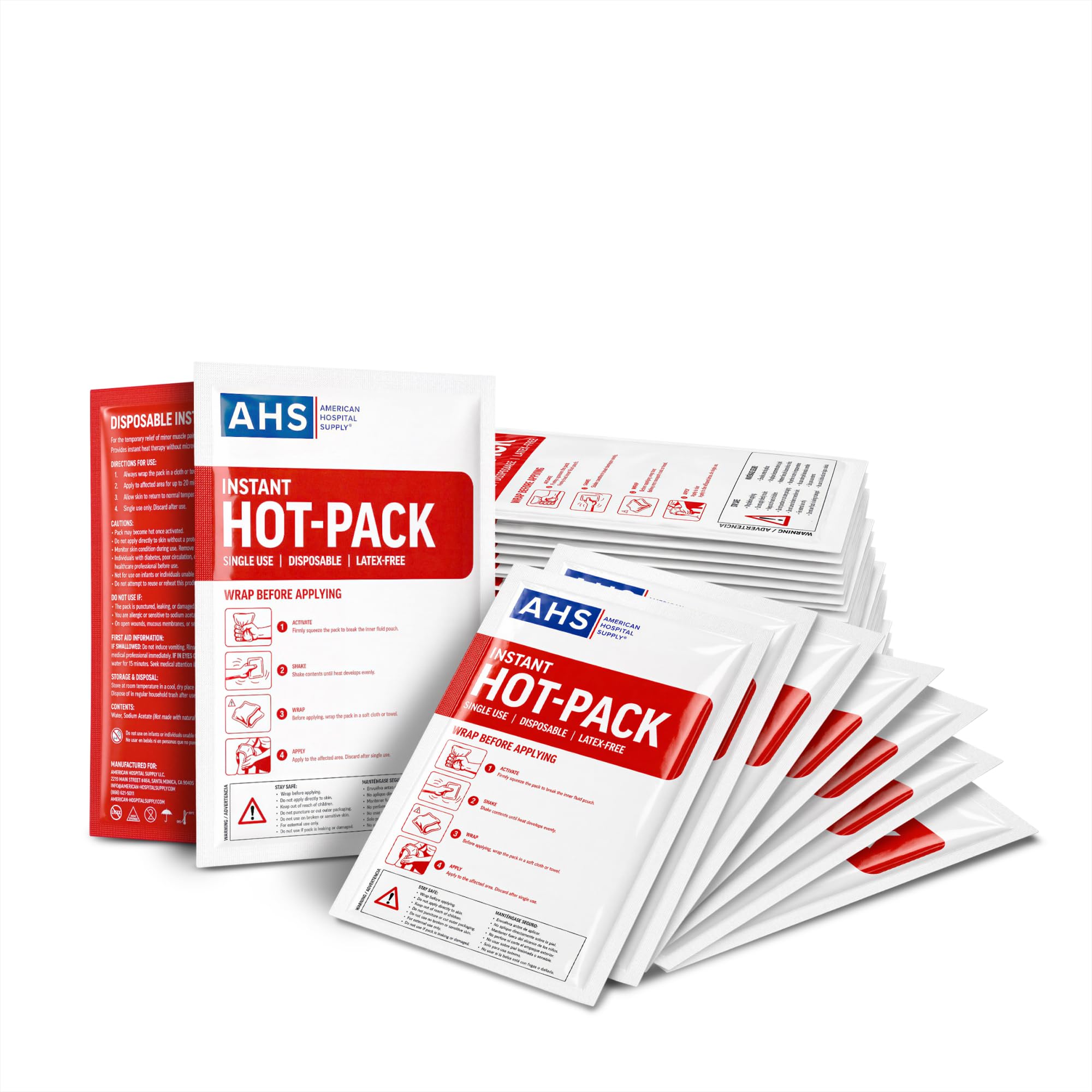 American Hospital Supply Instant Hot Pack 6 x 9 pulgadas, terapia de calor rápida de un solo uso para aliviar el dolor, compresa caliente portátil, caja de 24