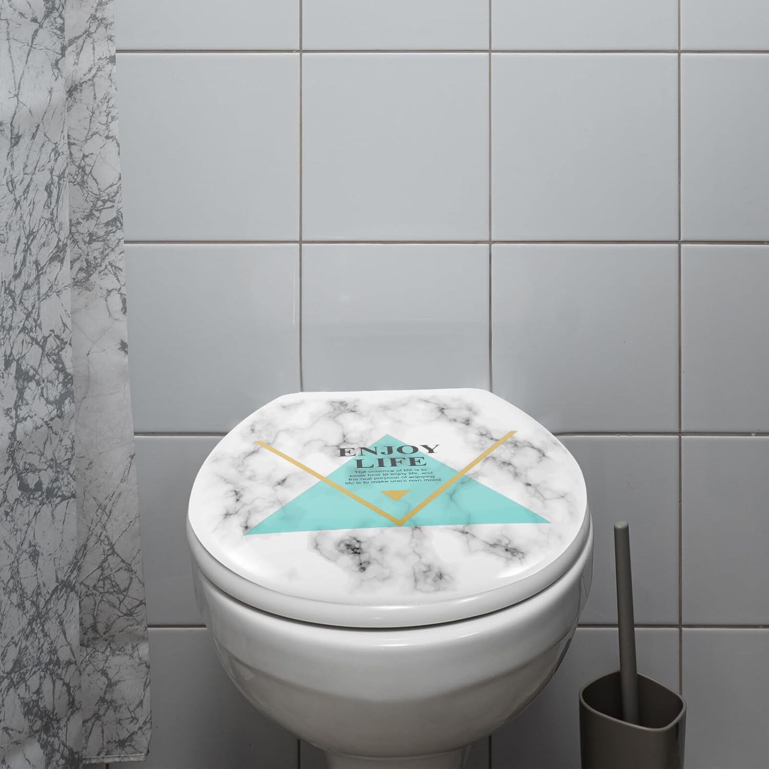 Bathroom Marble Plastic Toilet Seat Cover, U-shaped 18-inch Thickened Home Toilet Seat for Bathroom Use with Decorative Pattern