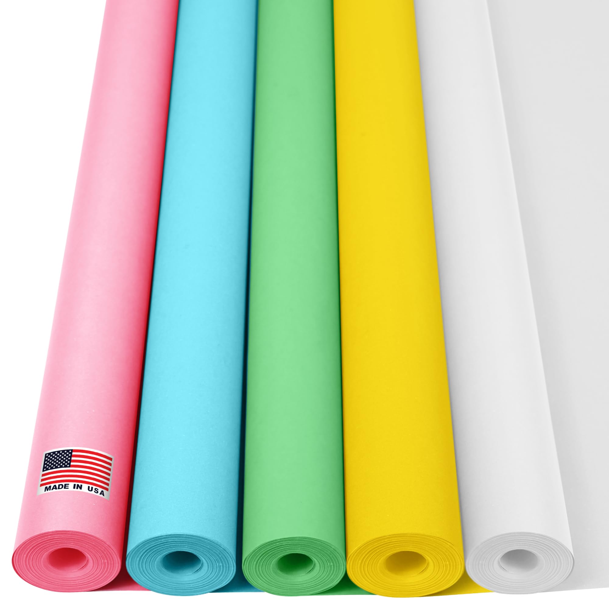 Juego de rollos de papel kraft de 36 x 1200 pulgadas (100 pies) para manualidades de Pascua, 45 libras, papel kraft rosa, azul claro, verde claro, amarillo, blanco, hecho en Estados Unidos,