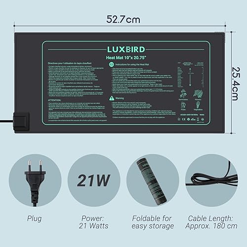 Miniatura 2 de Alfombrilla térmica impermeable duradera de 10 x 20.75 pulgadas, almohadilla térmica hidropónica cálida para germinación de plantas de interior,