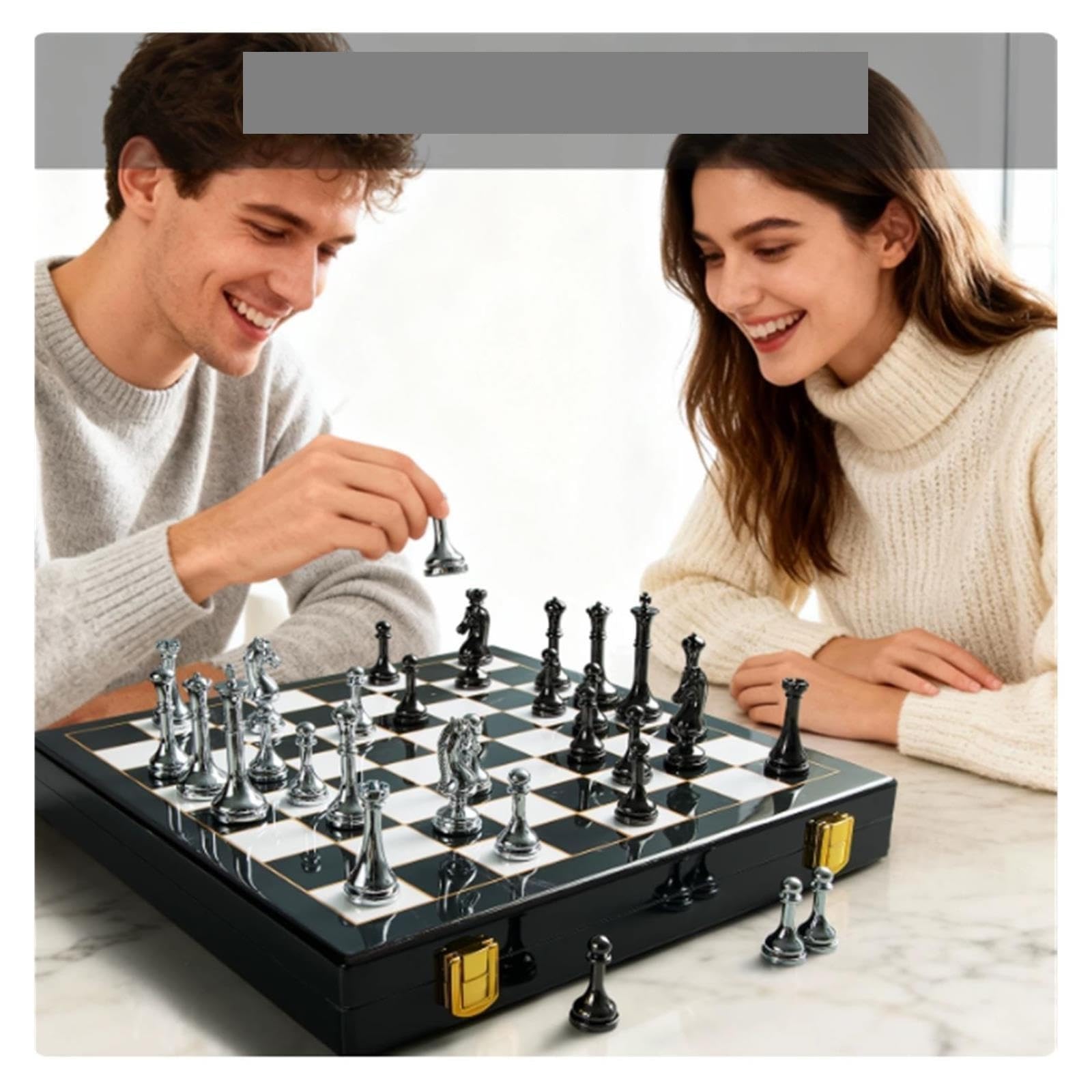 Set di scacchi internazionali di lusso in lega di zinco | Scacchiera pieghevole in legno, regalo decorativo for giochi da tavolo strategici for adulti