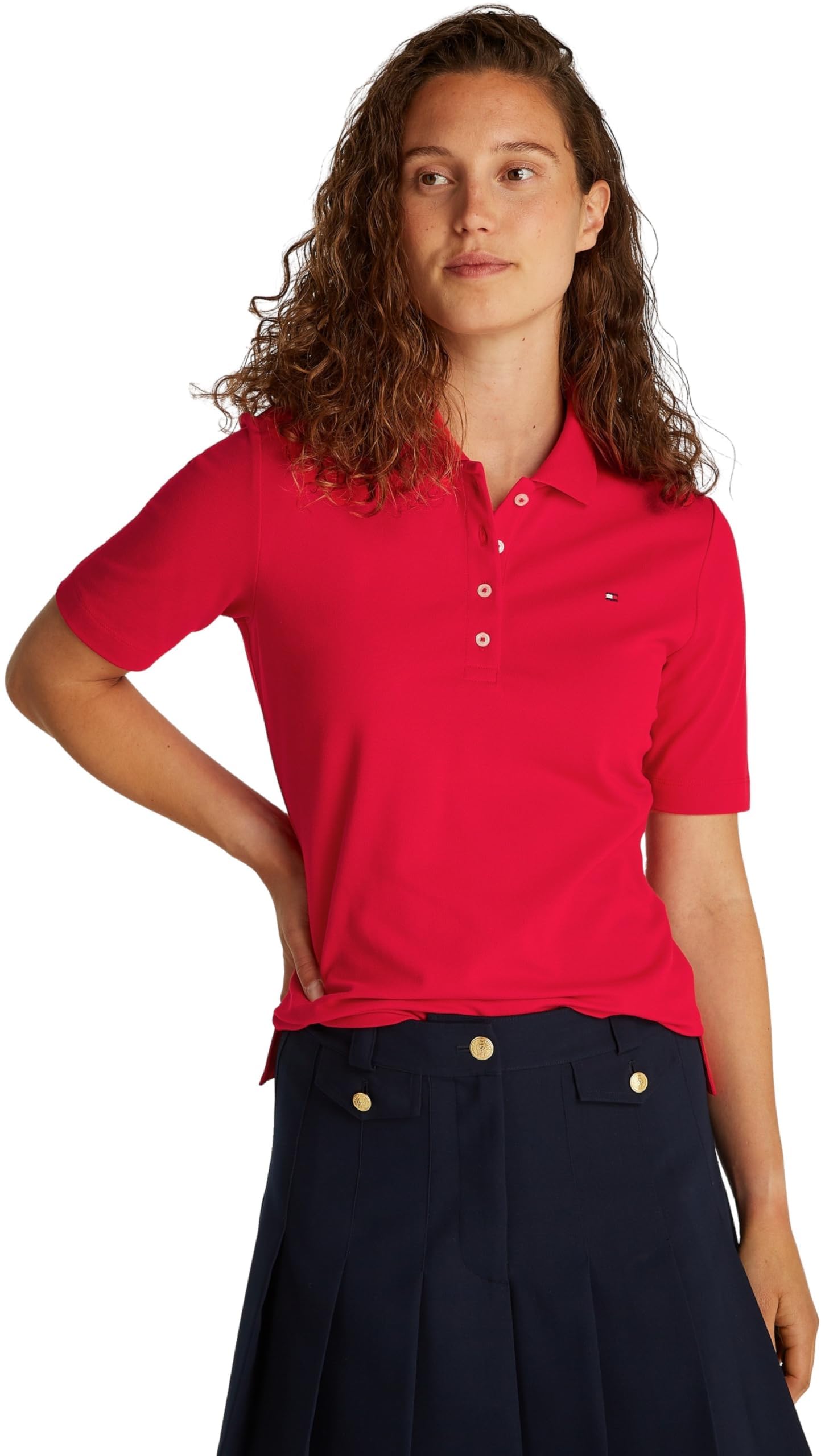 Tommy Hilfiger Damen Poloshirt Kurzarm Regular Fit, Rot (Primary Red), 3XL