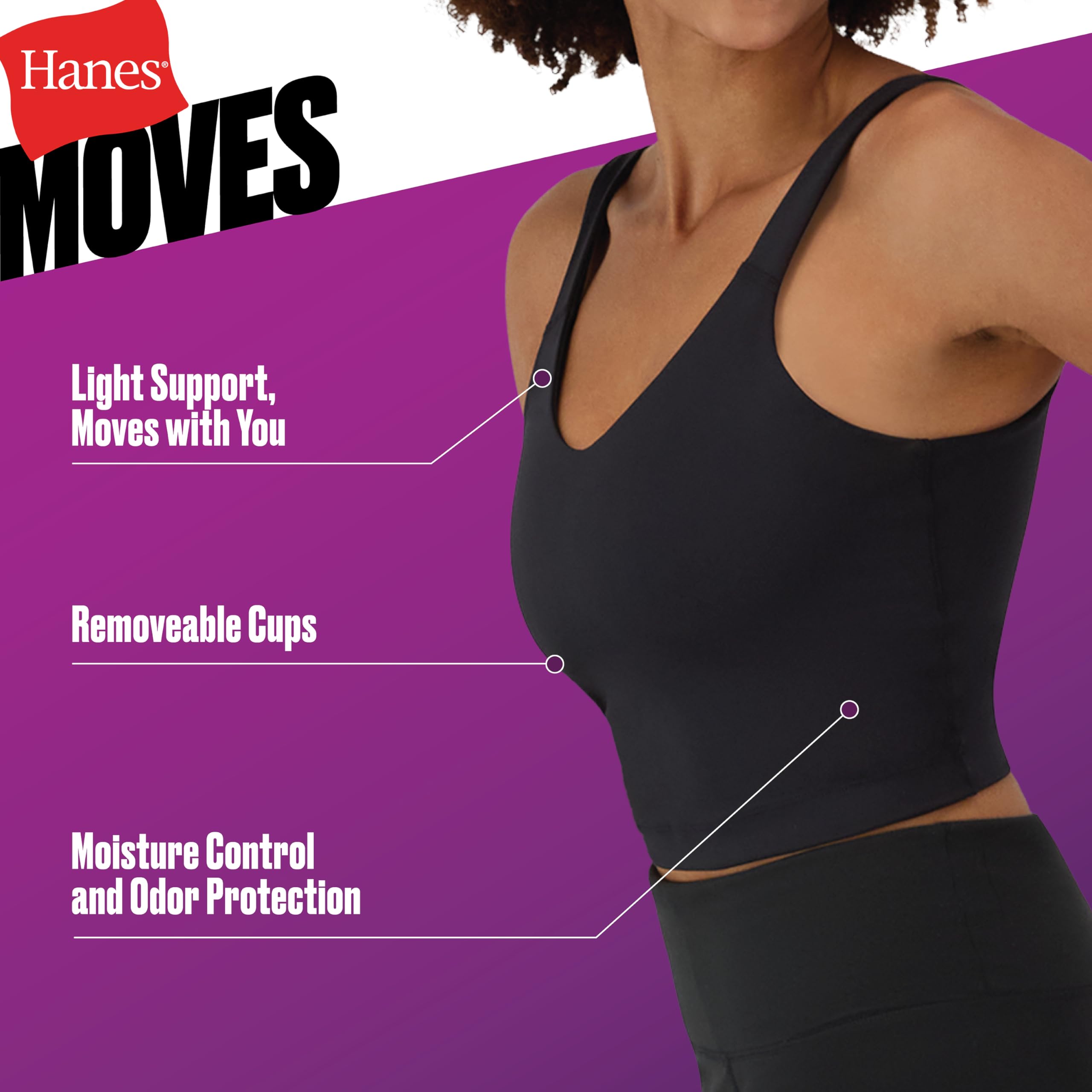 Hanes Moves Crop Bralette, V-Neck Cropped Pullover, Built-in Shelf Bra, Odor Control Reggiseno, Opaco Donna