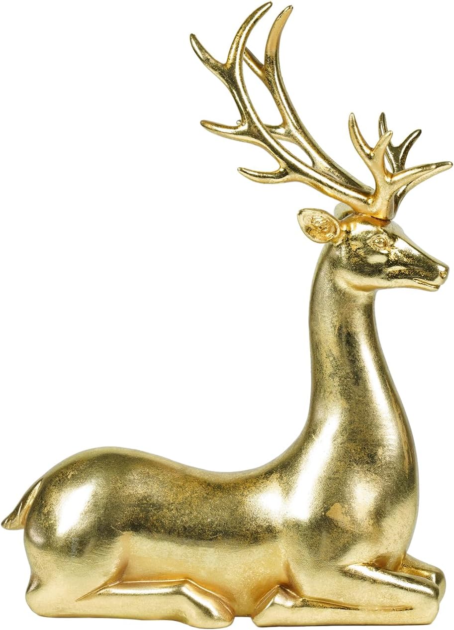 Ferrislan Golden Deer Statue - 14.96 Inch Elegant Resin Figurine, Modern Home Decor for Living Room, Bedroom, Office & Tabletop Centerpiece, Collectible Art Sculpture for Year-Round Decoration & Gift