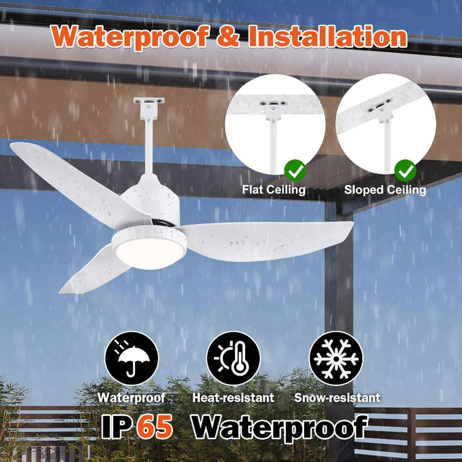 106CM IP65 Exterior Ventilador de Techo con Luz Outdoor Lámpara de Techo con Ventilador Regulable Lámpara de Techo con Mando a Distáncia Lámpara con Ventiladores para Pabellón Patio Jardín Balcón