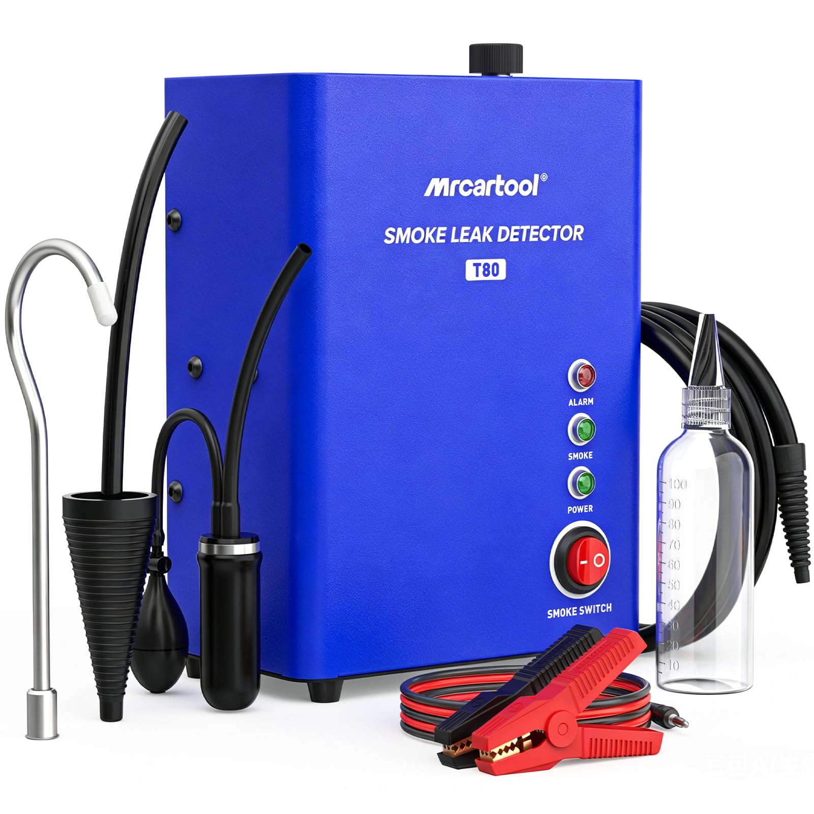 MRCARTOOL T80 Máquina de Humo EVAP Detector de Fugas de Coche con Bomba de Aire Incorporada y Medidor de Nivel de Aceite, Probador de Fugas de Combustible para Vehículos de 12V y Motocicletas