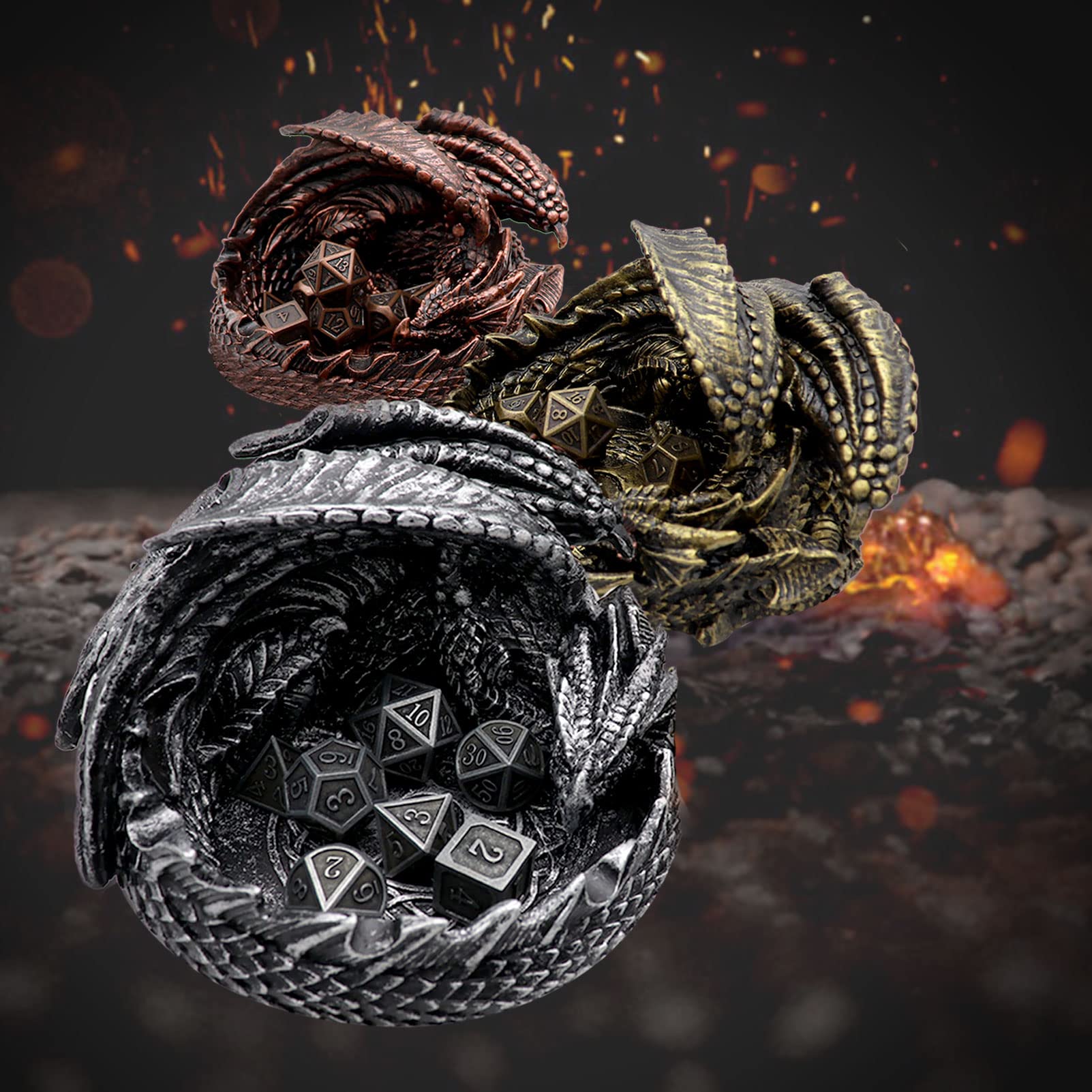 Haxtec Drachenwürfel Gefängniswächter DND Würfel Tray Halter Dungeons und Drachen Zubehör Neuheit DM RPG Geschenk Drachenstatue Dekor (Antik Silber)