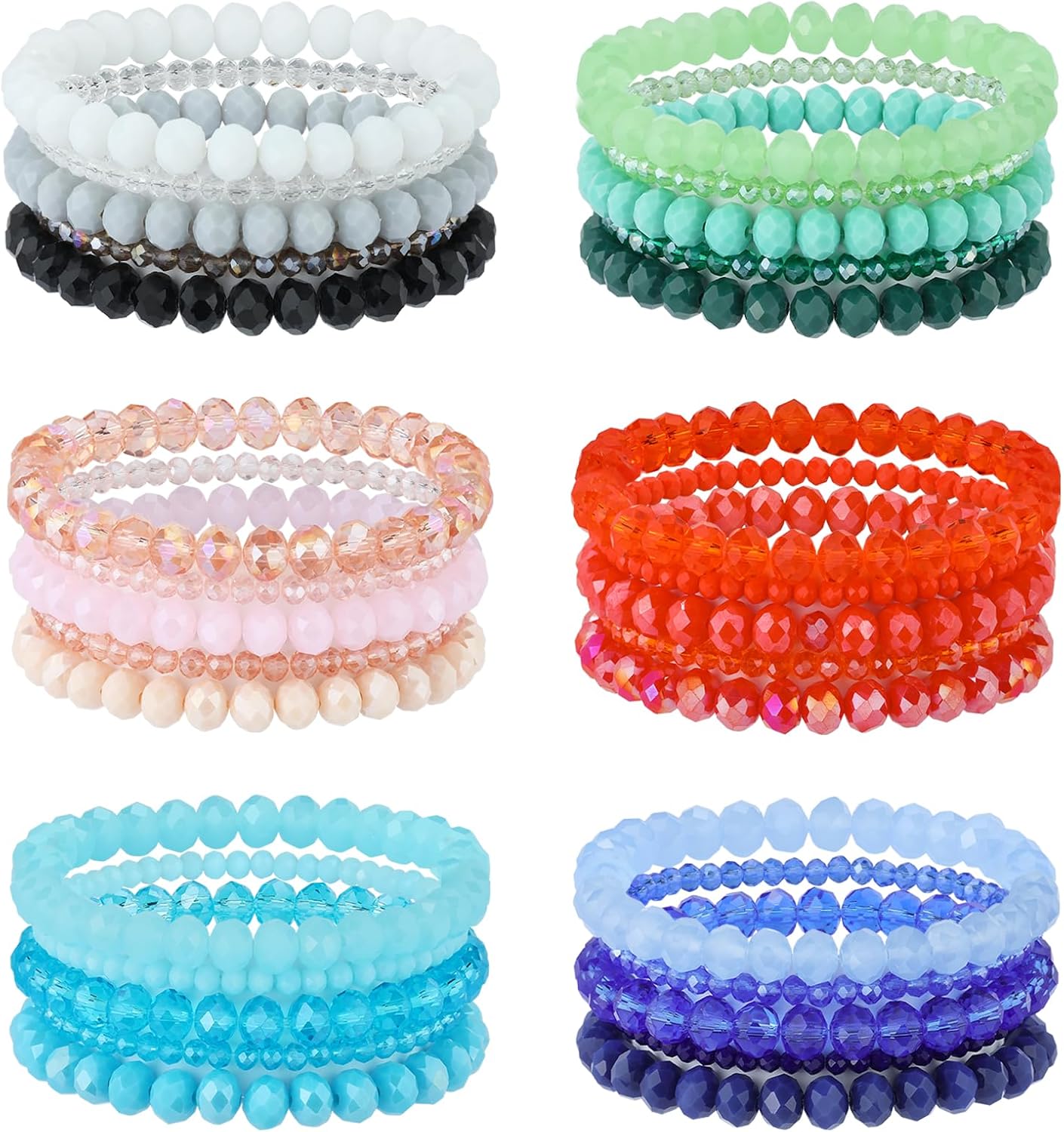 Ornaland 30/36 Pcs Glass Beaded Bracelets for Women Set Colorful Bead Stackable Preppy Beach Surfer Stretch Crystal Bracelets Wrist Jewelry for Women (Colorful)