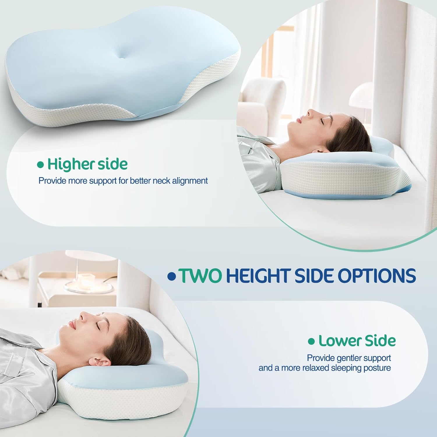 Ergonomic Cervical Pillow, Contour Design for Side & Back Sleepers, Memory Foam Orthopedic Cervical Shape Gently Cradles Head & Provides Neck Support & Shoulder Pain Relief (Blue) - Image 6