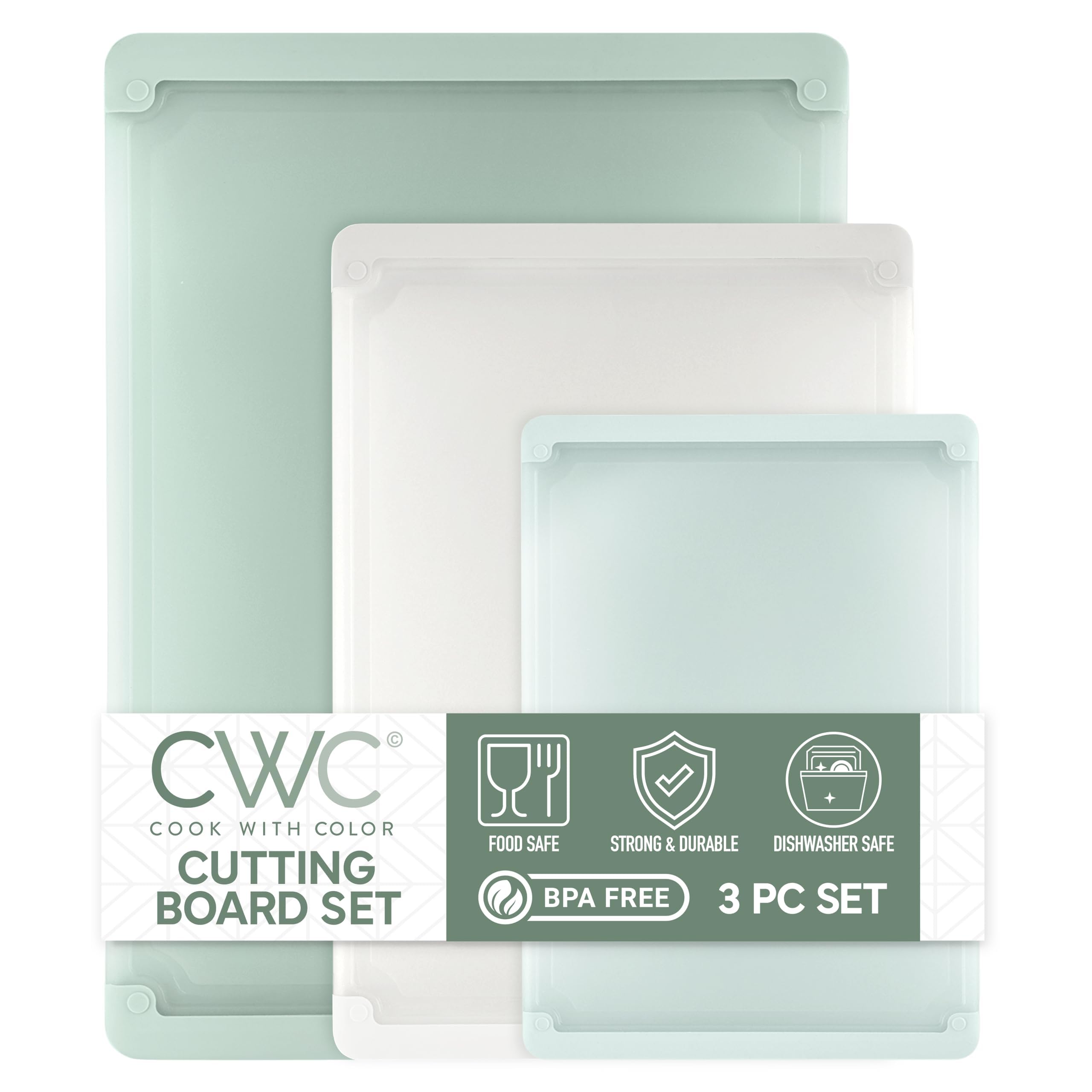 Extra Large Cutting Board Set, Jumbo-Sized Boards with Rubber Border for Enhanced Cooking Experience, 3-Piece, Mint