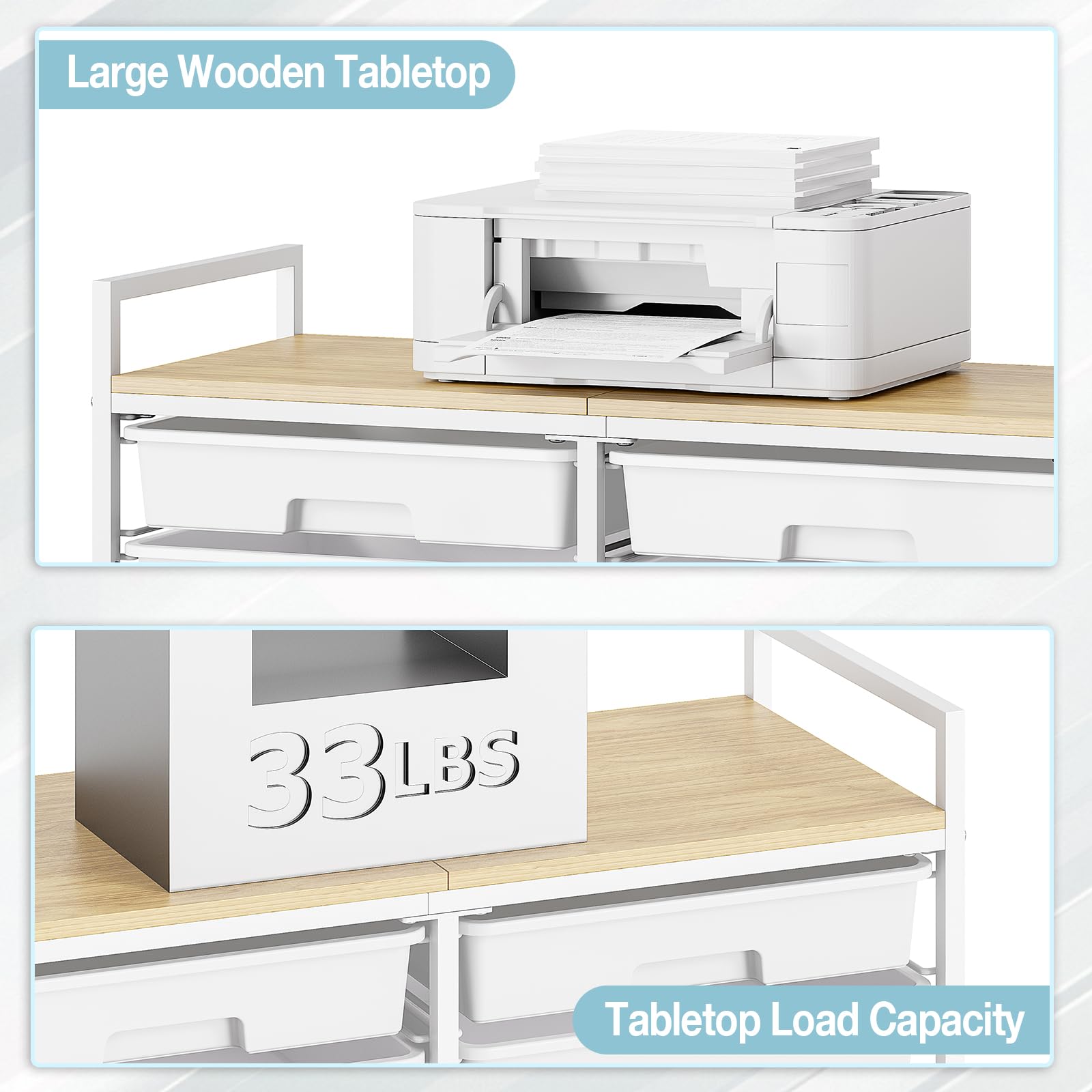 Carrello da bagno con 12 cassetti, in plastica, versatile, carrello per attrezzi, con piano di lavoro simile al legno, per bagno, cucina, soggiorno, ufficio, bianco