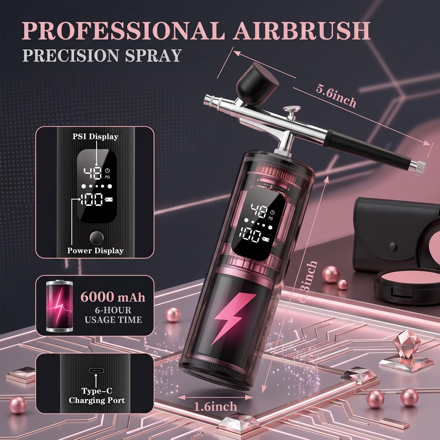Kit aérographe avec écran LCD, 48 psi pour ongles avec compresseur