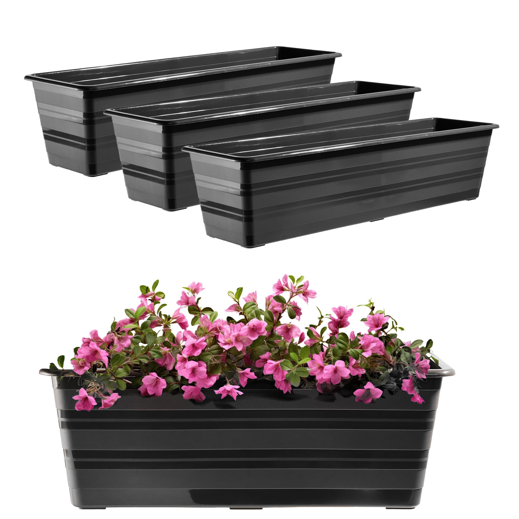 2 Vasi Per Piante In Plastica Ape Goffrata 23cm - Fioriera 6L Lucida Per Giardino Interno/Esterno - BLU