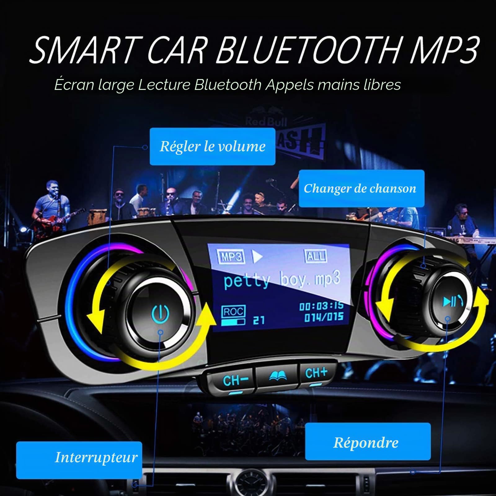Bluetooth transmetteur FM de Voiture Lecteur MP3 kit Voiture Mains Libres de Radio sans Fil Adaptateur Audio avec Double USB, U Disque, Carte TF