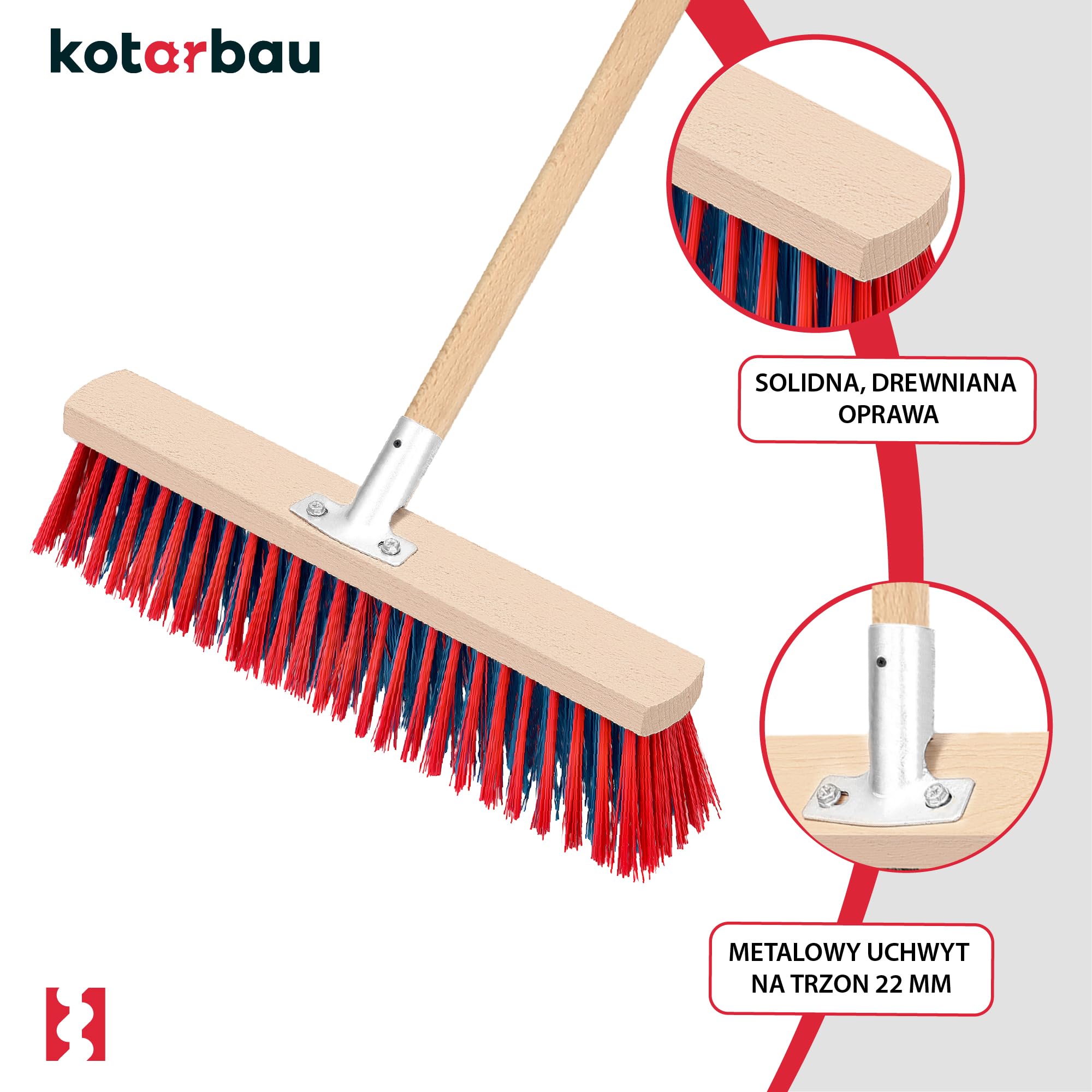 KOTARBAU® Ulicówka - 43 CM - Zamiatacz - Szczotka - Miotła Drewniana - Zmiotka - PVC