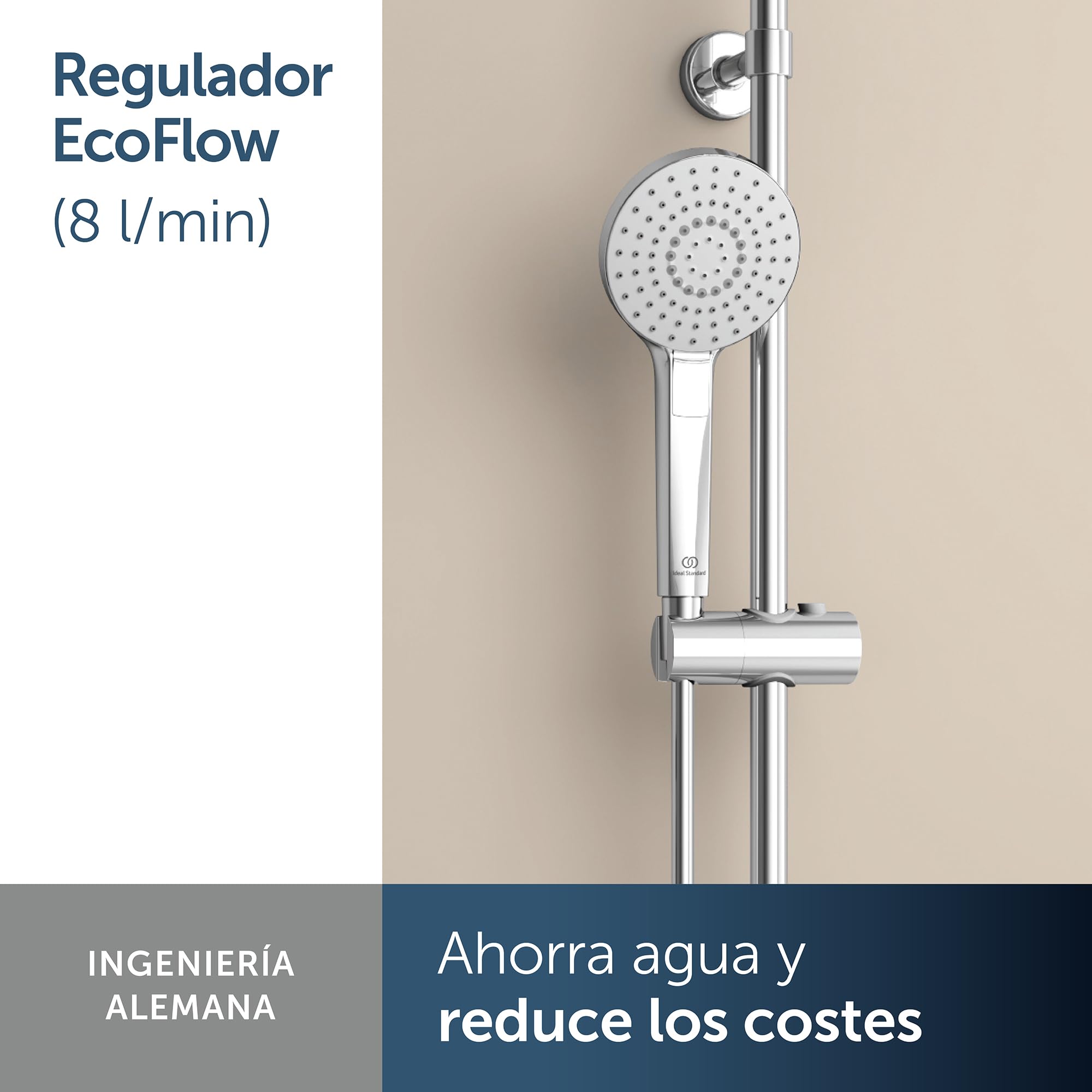 Ideal Standard – Ducha de mano Idealrain Evo, cabezal de ducha ahorrador de agua con 3 modos de chorro (lluvia suave, masaje, lluvia suave), Ø 11 cm, boquillas EasyClean, cromado