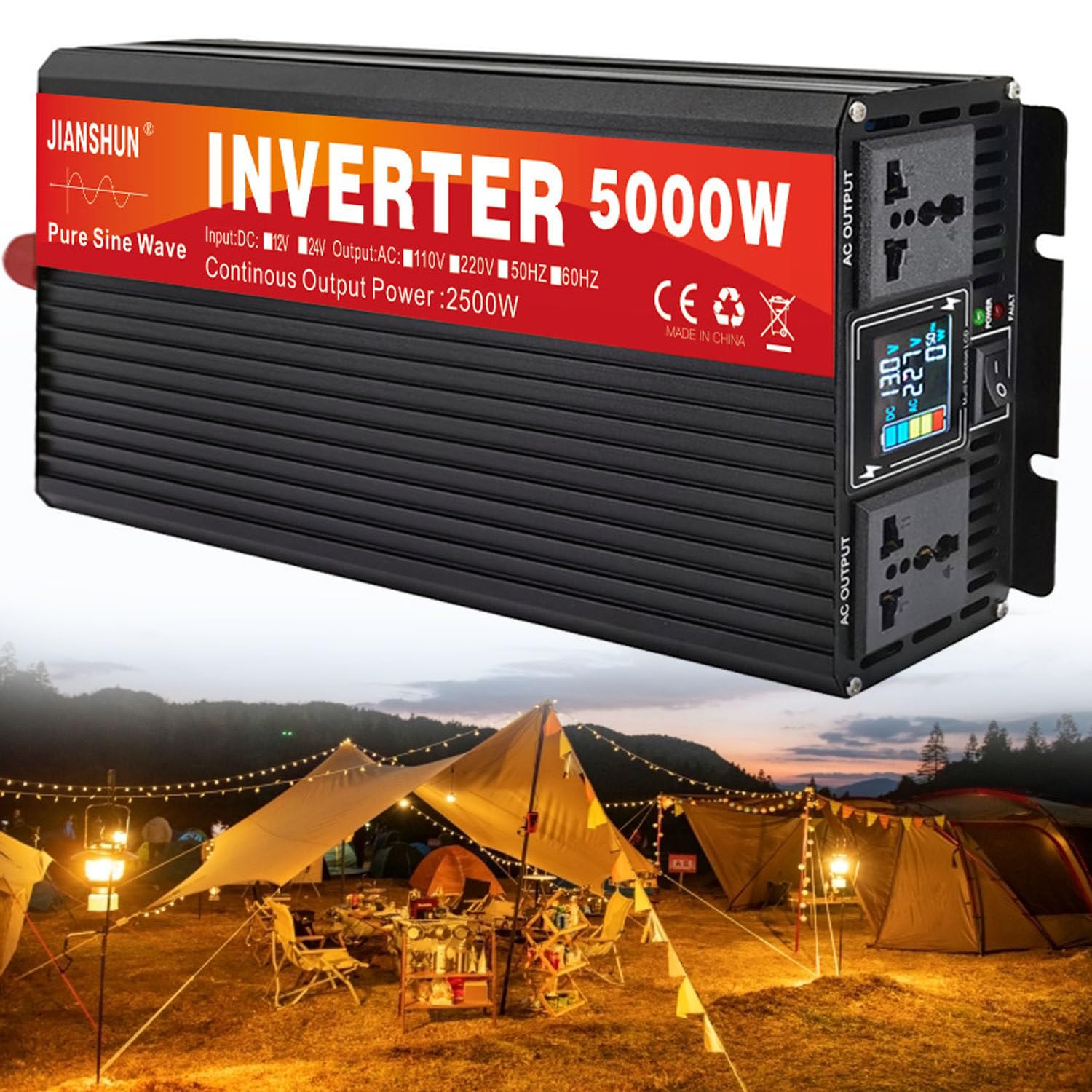 3000w 4000w 5000w 6000w Przetwornica Napięcia, Czysty Sinus Przetwornica Napięcia 12v Do 230v 240v, Ładowarka Samochodowa,5000W-60Vto220V