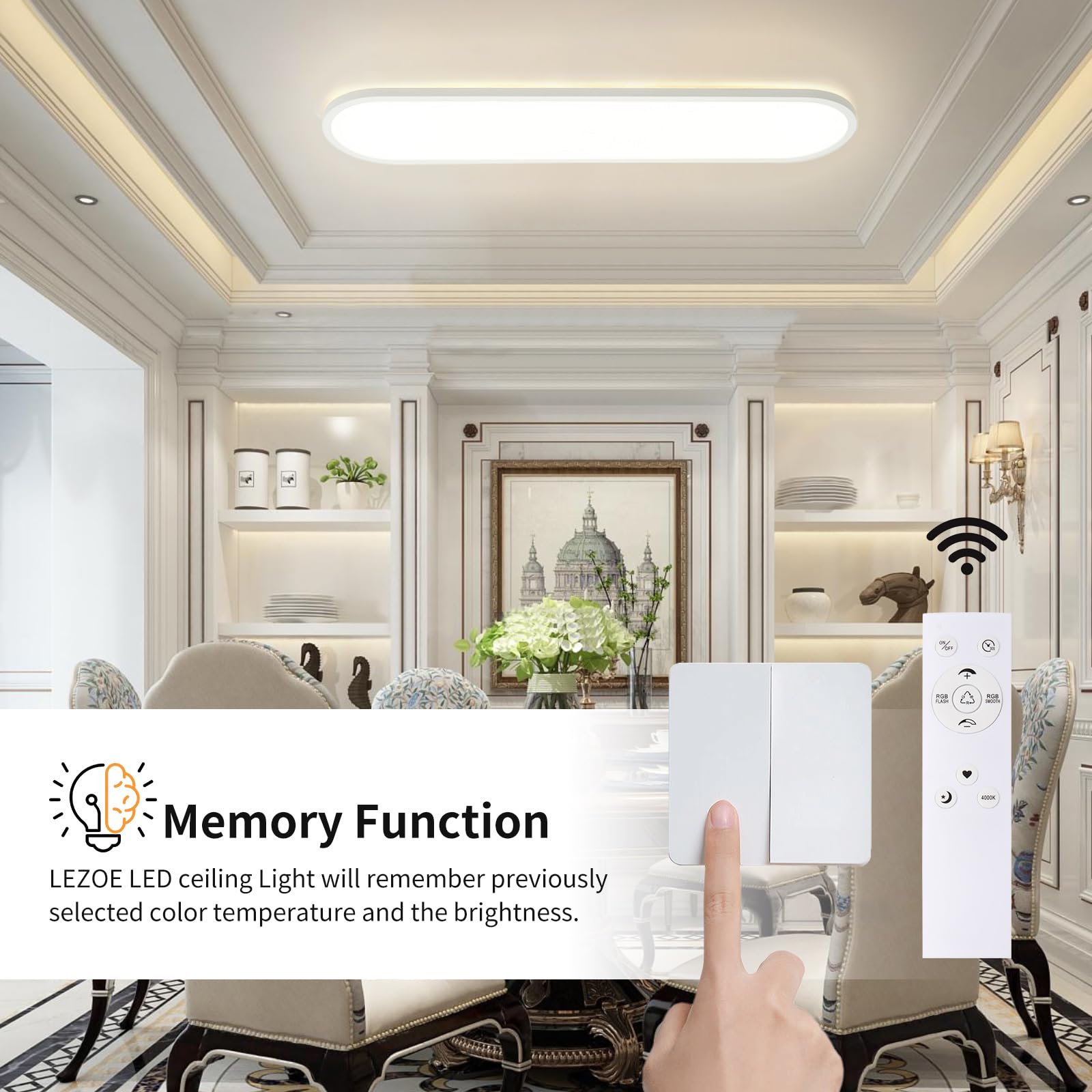 LEZOE LED Deckenlampe dimmbar mit Fernbedienung 80x20x2.9cm, 36W 4500LM RGB Deckenlampe Farbwechsel Speicherfunktion, IP44 Bürodeckenleuchte LED Panel für Wohnzimmer Schlafzimmer Küche Heimbüro Oval