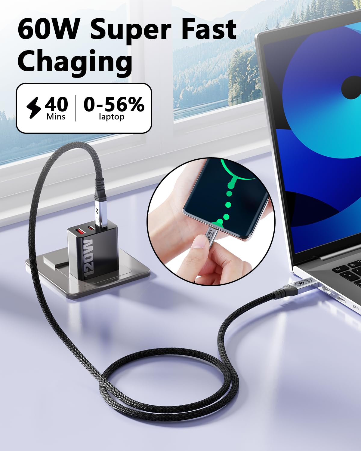 lungo Cavo USB C USB C 10m, Cavi Dati USB Type C da 5Gbps, uscita video USBC 4K, Cavo Type-C 60W Ricarica Rapida Cavo Type C per Thunderbolt 3,SSD, hub