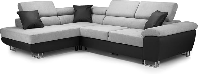 Honeypot - Sofa - Anton - Storage - sofa bed - Black/grey - White/grey - All grey - Faux leather/fabric (Black/Grey, Left hand corner)