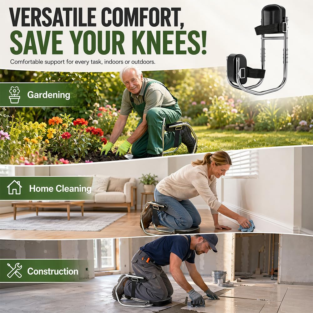 FARYODI Kniebank & Knieschoner für Gartenarbeit mit Sitzfunktion, Kniekomfort für Gartenarbeit, Stabiler Alu-Kniesitz für Bodenarbeit & Pflege, Belastbar bis 200 kg, Für Garten & Handwerk, Bau