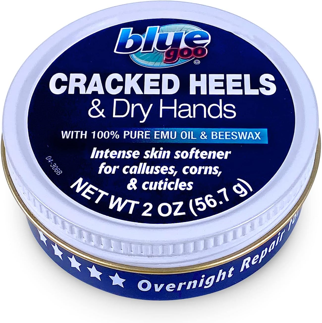 Blue Goo Cracked Heels & Dry Hands Skin Protectant, Treats Cracked Skin & Heel Fissures, OTC Lanolin Formula, 2 oz, Made with Emu Oil & Beeswax