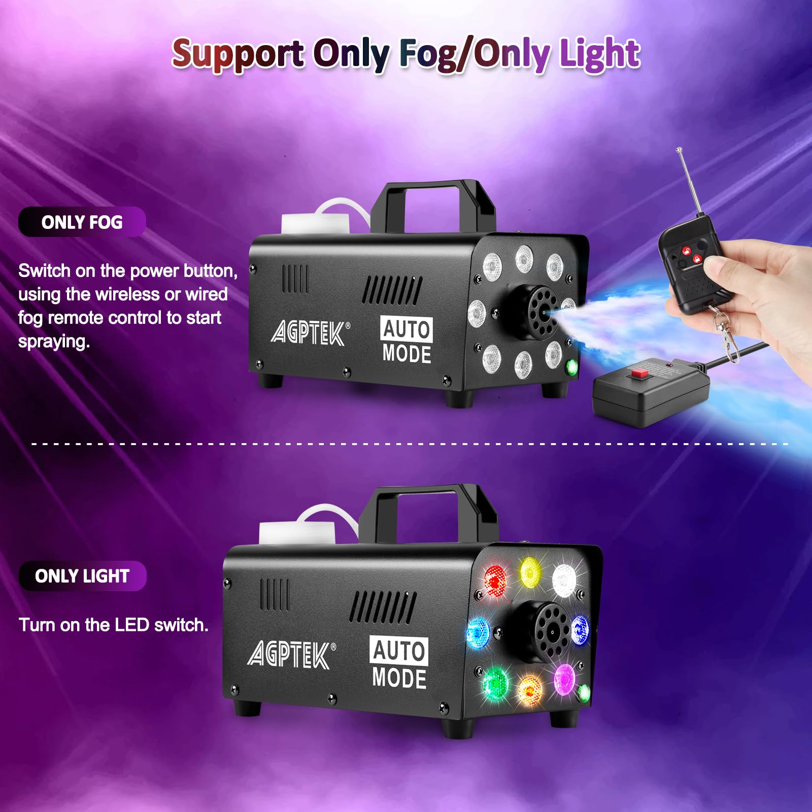 Rookmachine, 500 W rookmachine met 12 kleuren RGB-effect