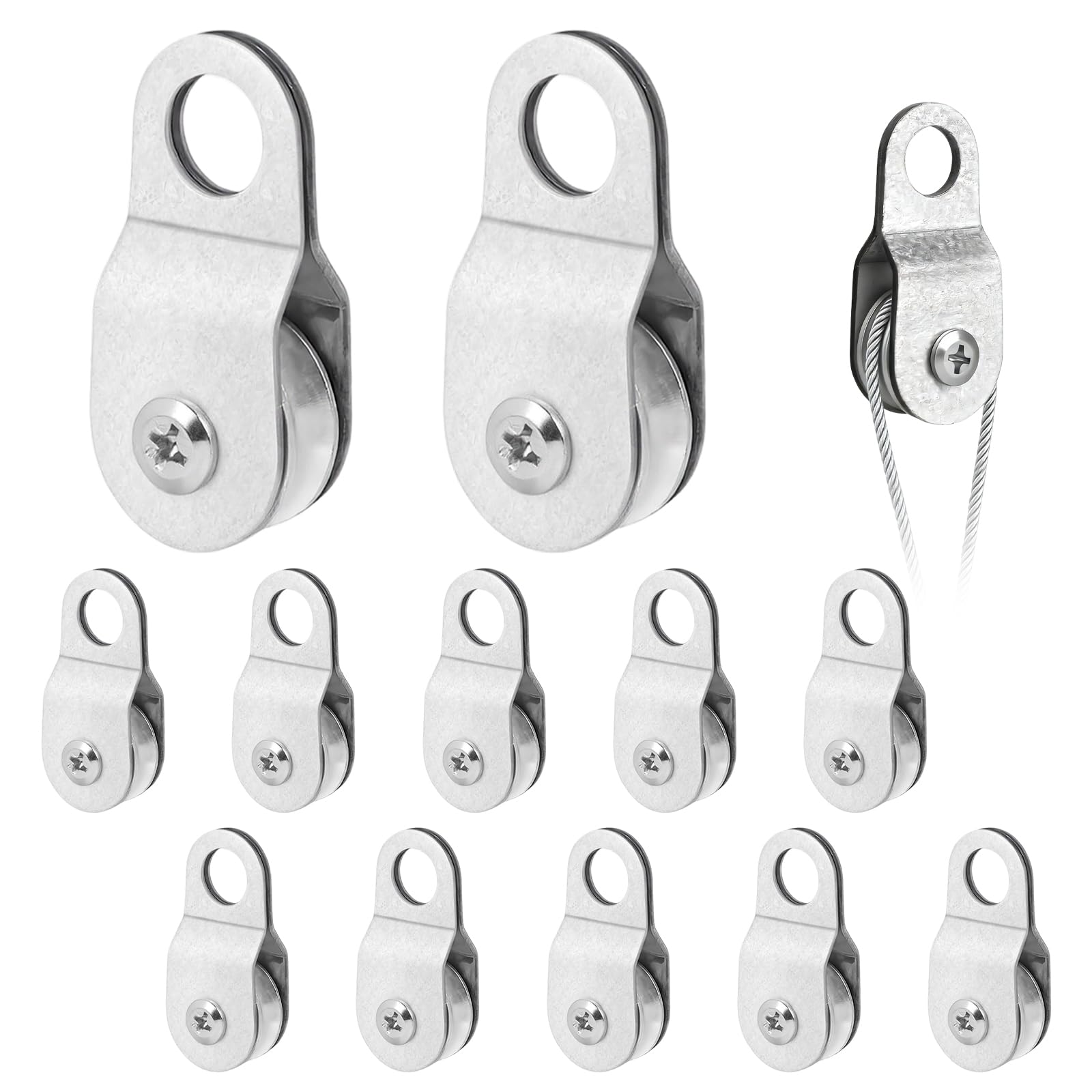 12 Stück Umlenkrollen für Seile, Umlenkrolle mit 2 Kugellager Umlenkrolle für 6mm Seile Seilrolle Silber Seilrollen Riemenscheibe Laufrollen Flaschenzug Tragkraft 50kg