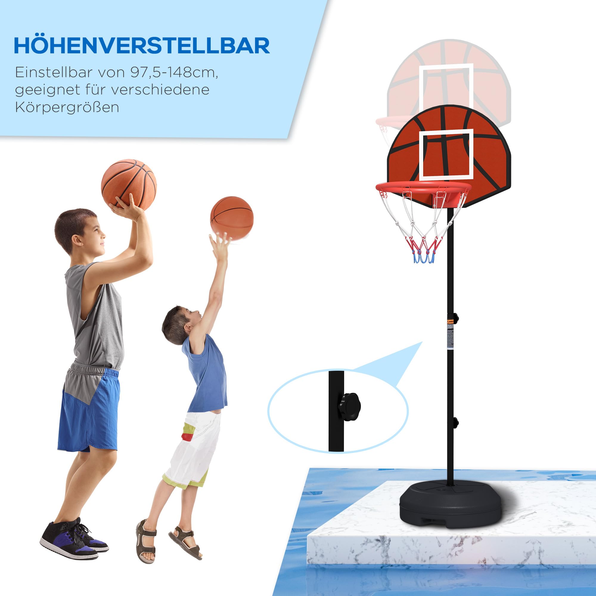 SPORTNOW Basketballkorb mit Ständer Höhenverstellbar Basketballständer, Magnet-Dartscheibe 129-179 cm Basketball-Backboard-Ständer, Basketballanlage für Erwachsene, Stahl