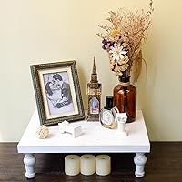 Vista 5 de Bandeja decorativa de madera, soporte de pedestal de madera rústica, soporte de exhibición rústico encalado, barra de café, comedor, centro de mesa