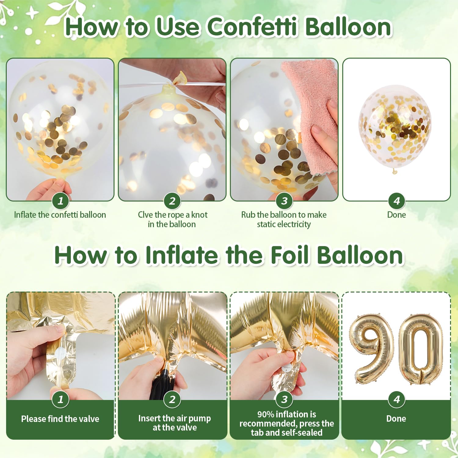 Décoration Anniversaire 90 Ans, Vert Or Ballon 90 Ans Anniversaire Femme Homme, Decoration 90 Ans, Bannière Joyeux Anniversaire pour 90 Réutilisable - 5
