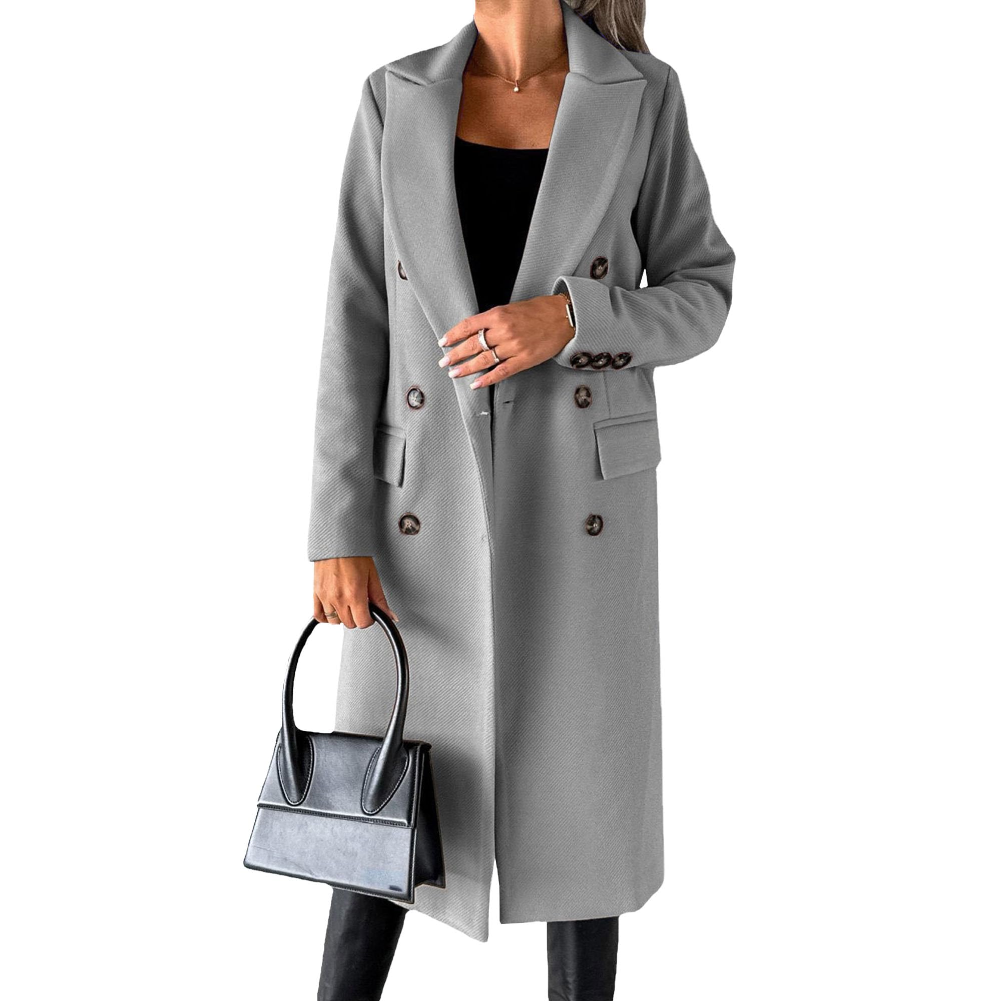Maiyifu-GJ Womens Long Wool Trench Coat Notched Lapel Double Breasted Winter Coats Overcoat for Women