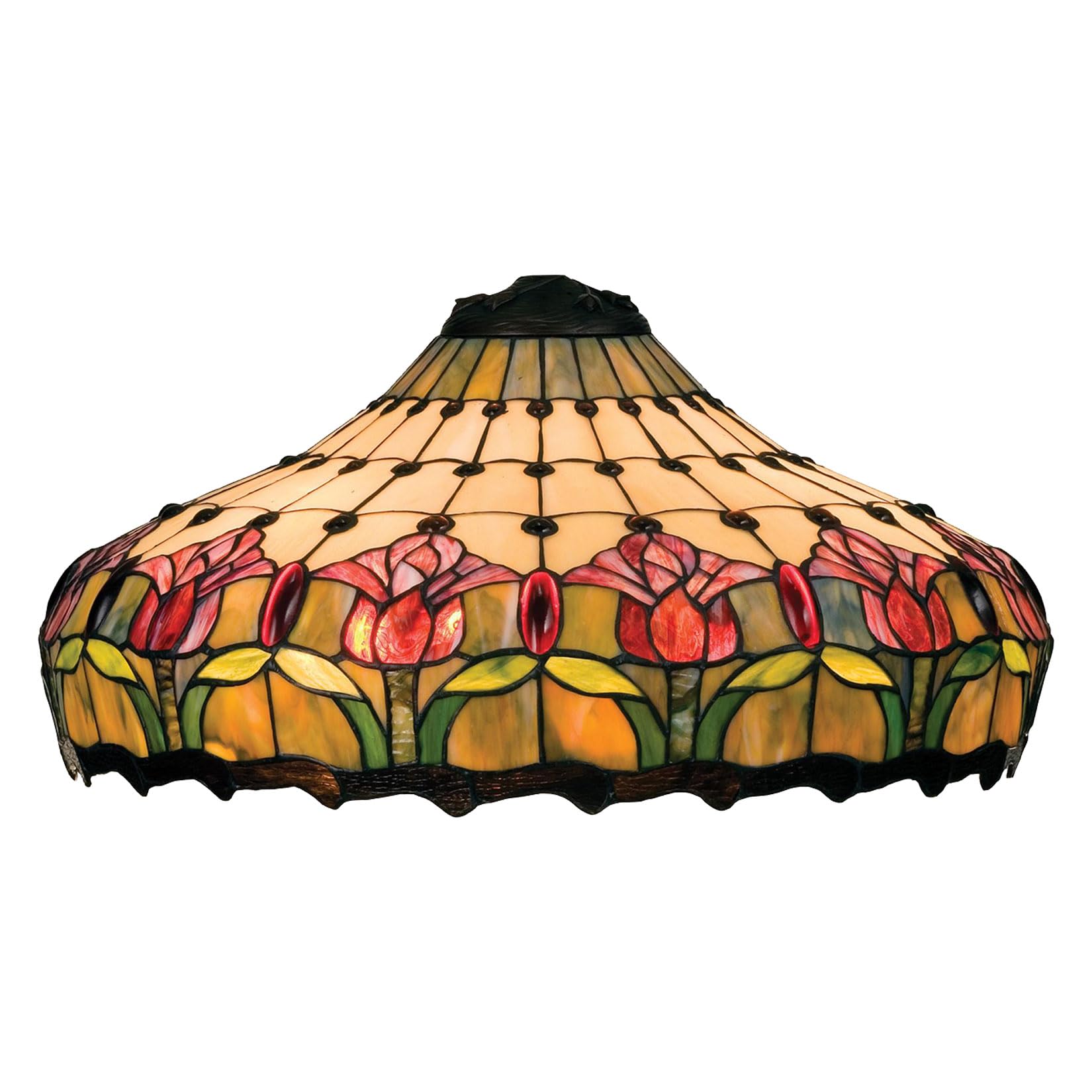 SaryEdge 17 Inch Red Tulips Lamp Shade Replacement Only Tiffany Stained Glass Lamp Chimney, Vintage Handmade Light Cover Accessories for Table Lamp Pendant Light Floor Lamp，，