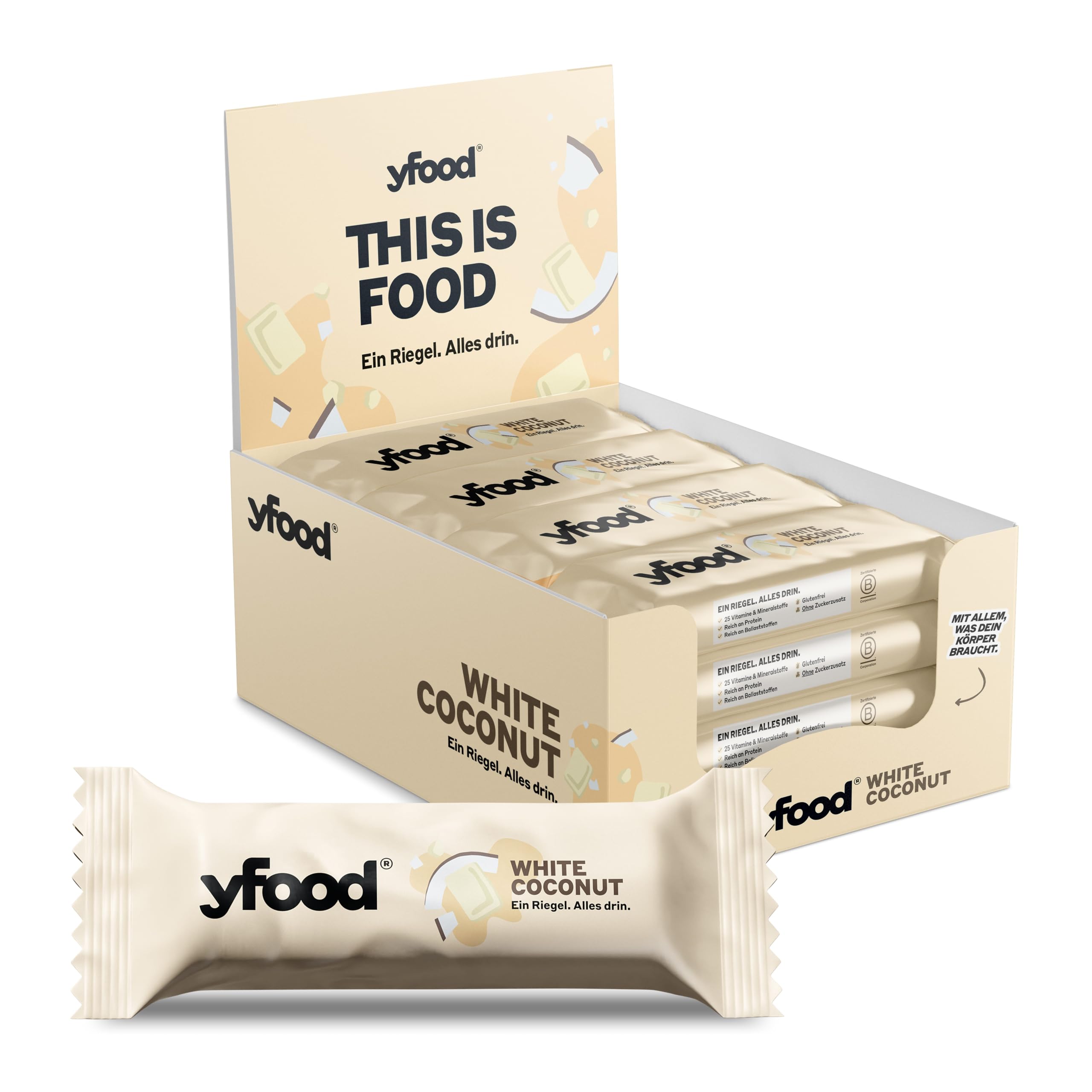– yfood White Coconut Bar, tasty meal replacement, THIS IS FOOD, 14g of protein, 26 vitamins and minerals (12 pack)