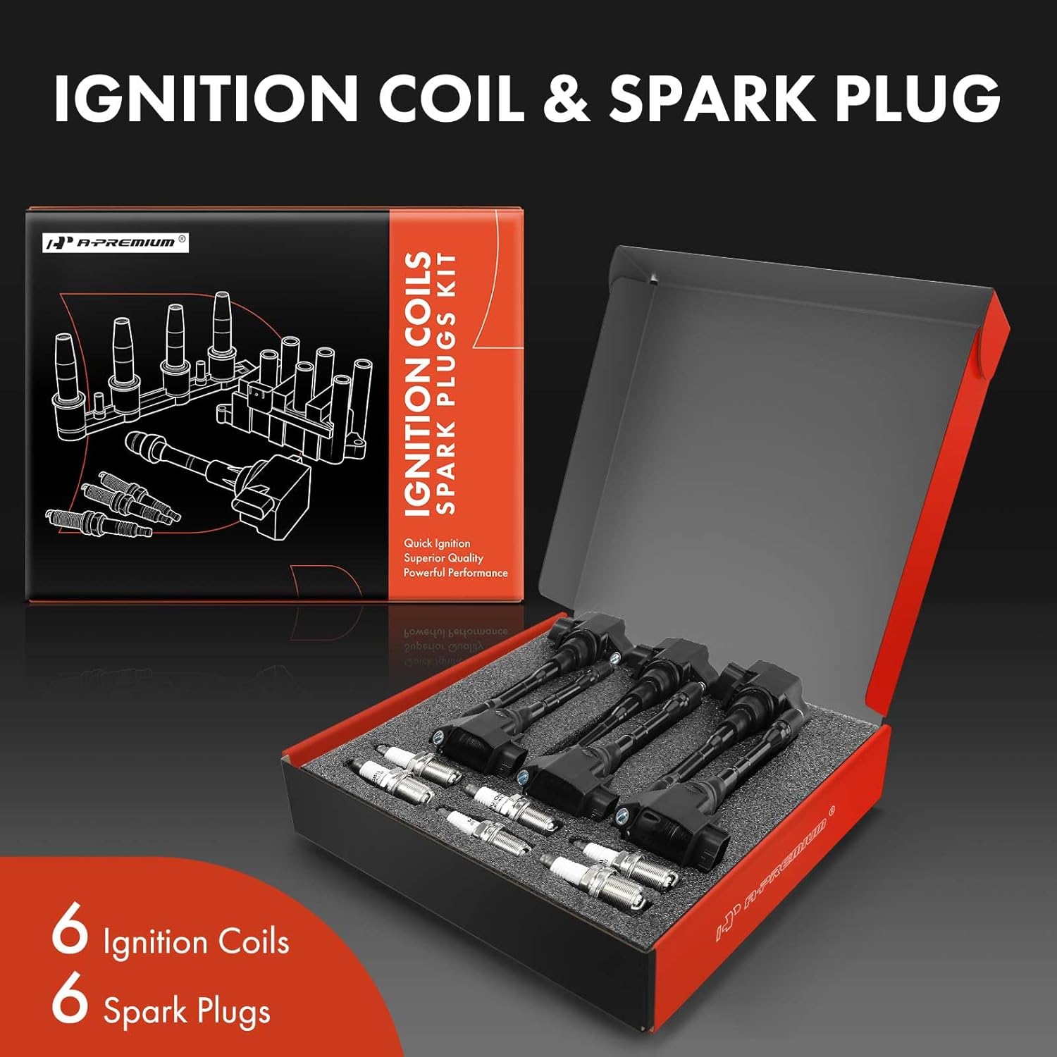 A-Premium Set of 12 Ignition Coil Pack and Iridium Spark Plugs Compatible with Infiniti Q50 2016-2023 3.0L, Q60 2017-2022 3.0L & Nissan Z 2023 3.0L
