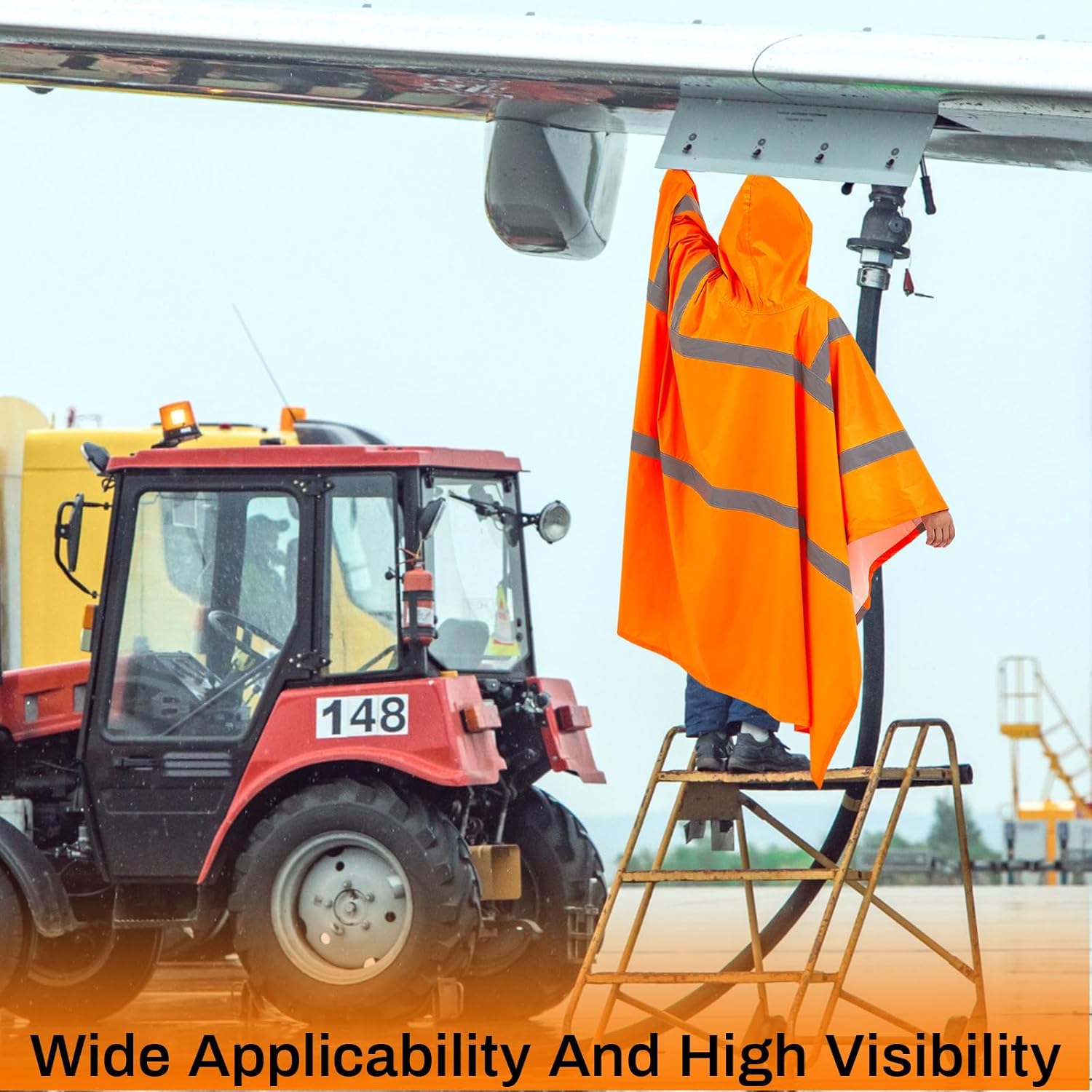 Coume High Visibility Rain Poncho with Large Pocket 50 x 80 Inch Reflective Rain Coat Safety Jacket for Outdoor Worker (Orange) - Image 4