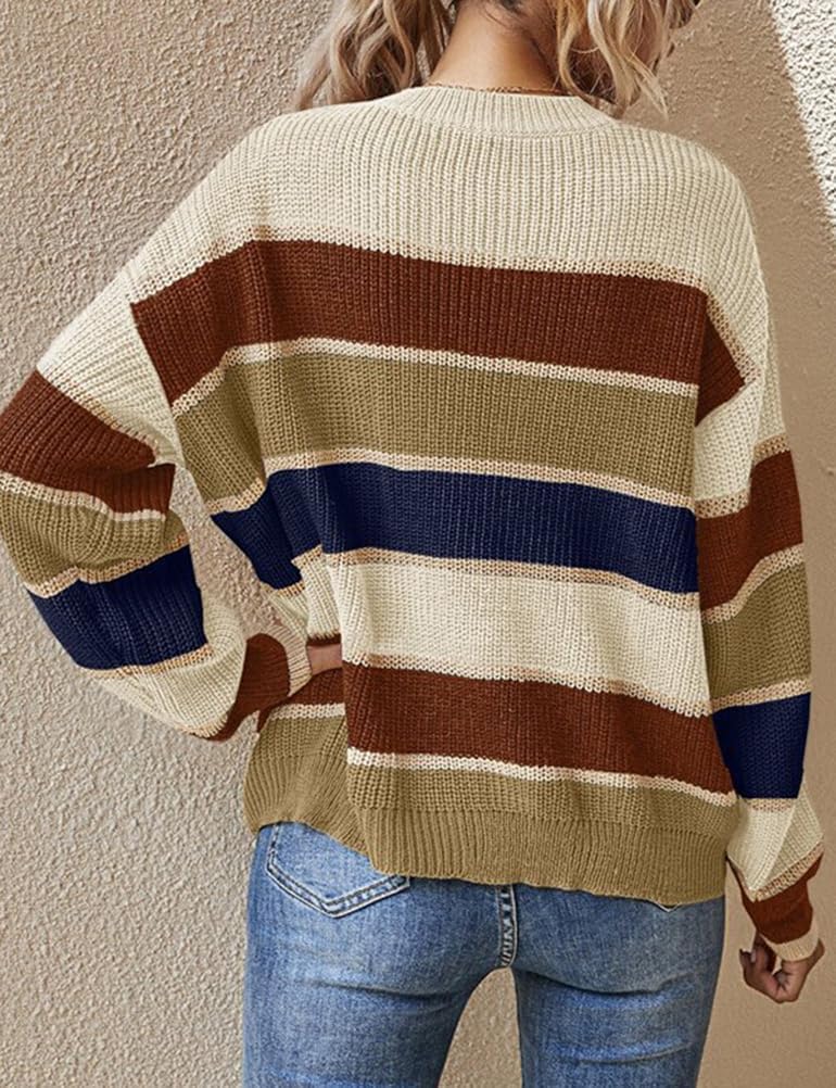 Kinghua Striped Knit Sweater for Women Fall Winter Casual Trendy Crewneck Pullover Color Block Sweaters Y2k Tops - Image 4