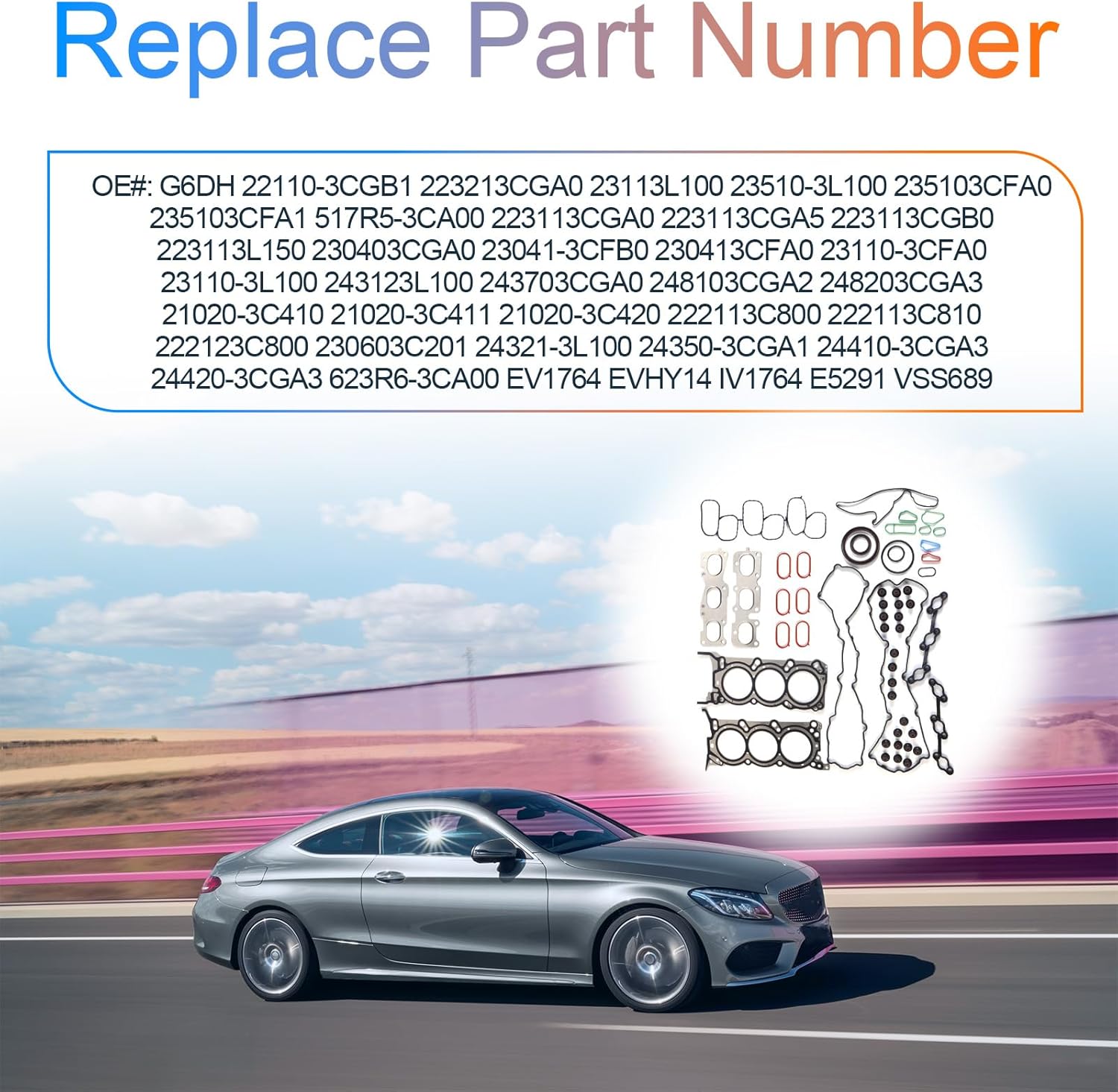 G6DH 3.3L Engine Cylinder Head Gaskets Kit Fits for Hyundai Azera/Santa Fe/Veracruz, Kia Cadenza/Sedona/Sorento 2010-2019 3.3/3.5L V6 OE 22110-3CGB1 223213CGA0 23113L100 23510-3L100